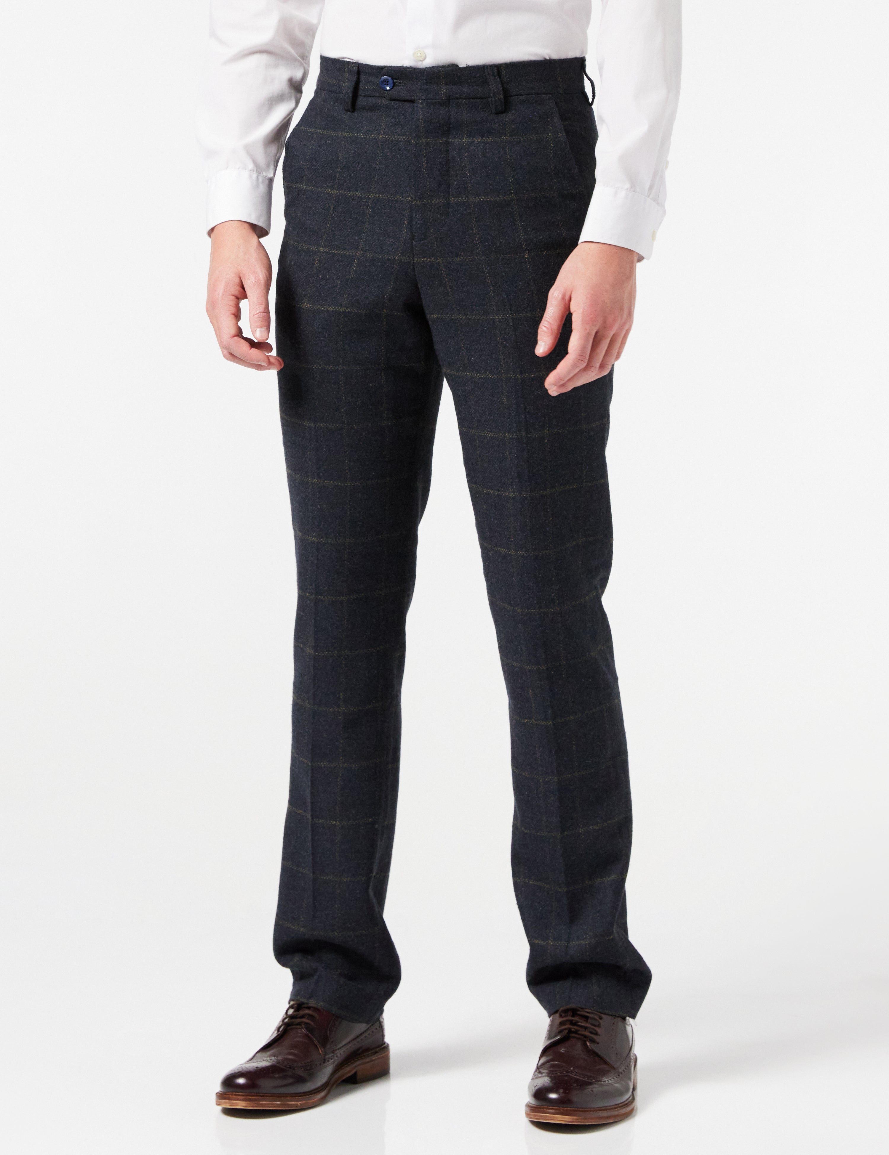 Navy Tweed Check Suit Trouser