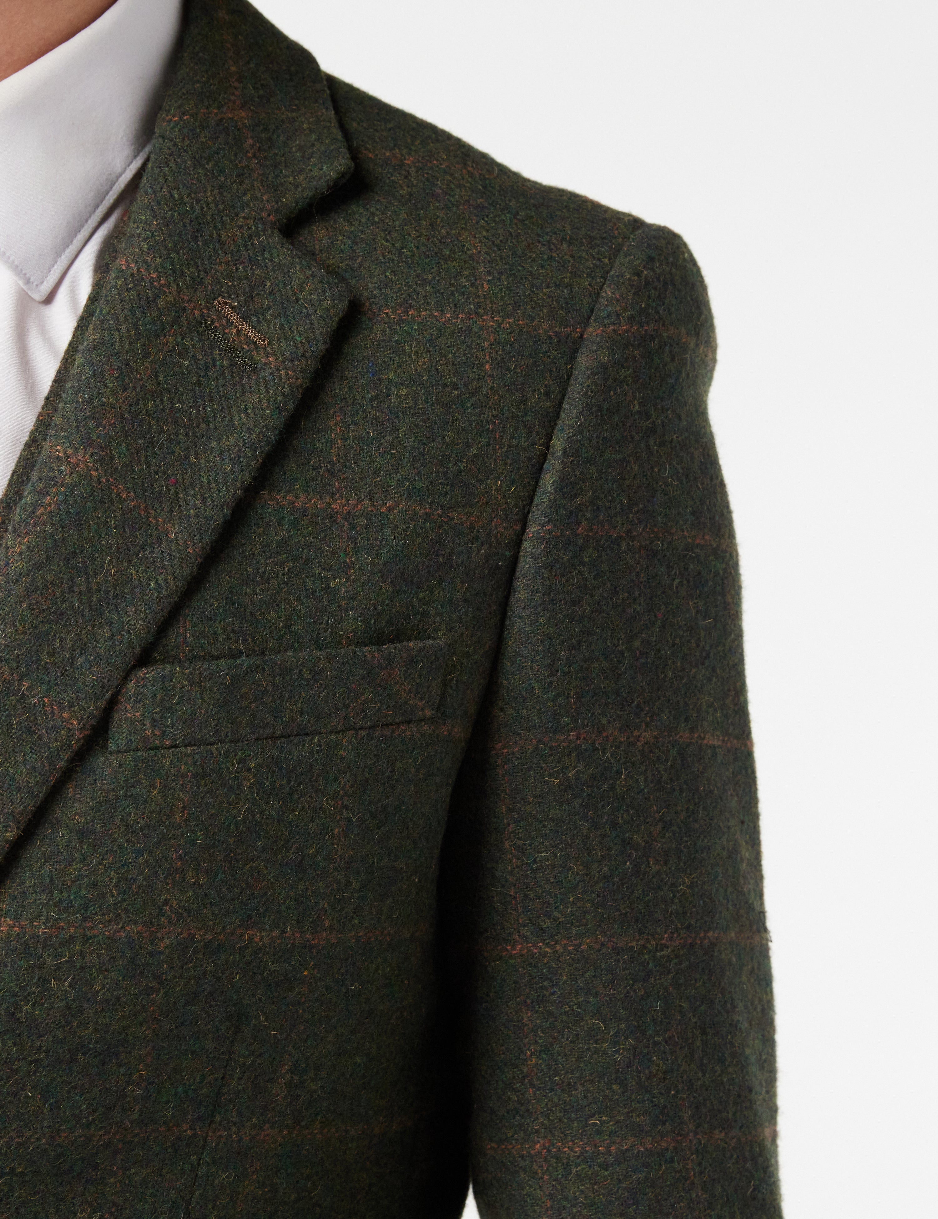 Mens 3 Piece Suit Herringbone Tan Tweed Check Olive Green Retro Peaky Blinders