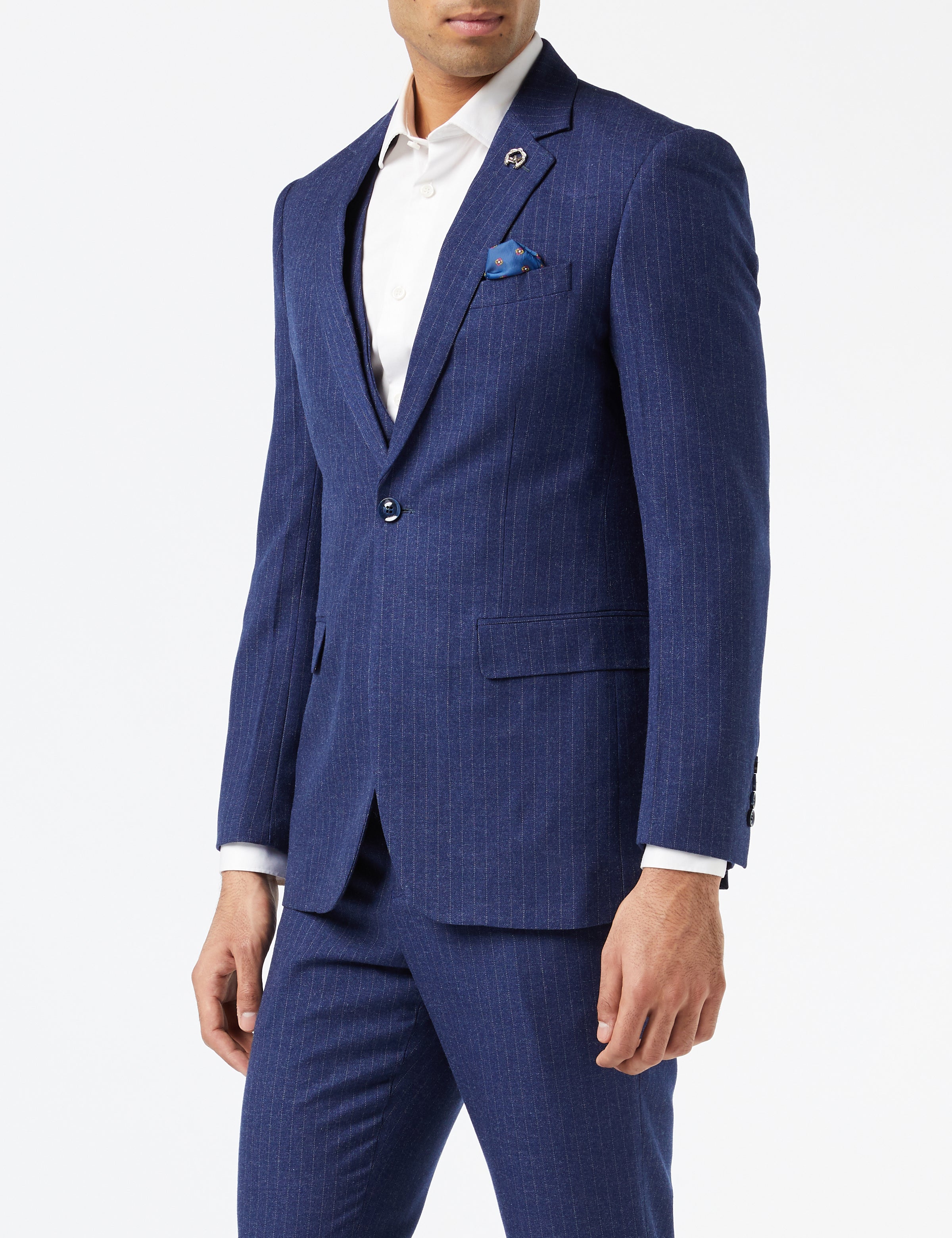 Mens 3 Piece Suit Blue Pinstripe 1929 S Gatsby Tailored Jacket Waistcoat Trouser