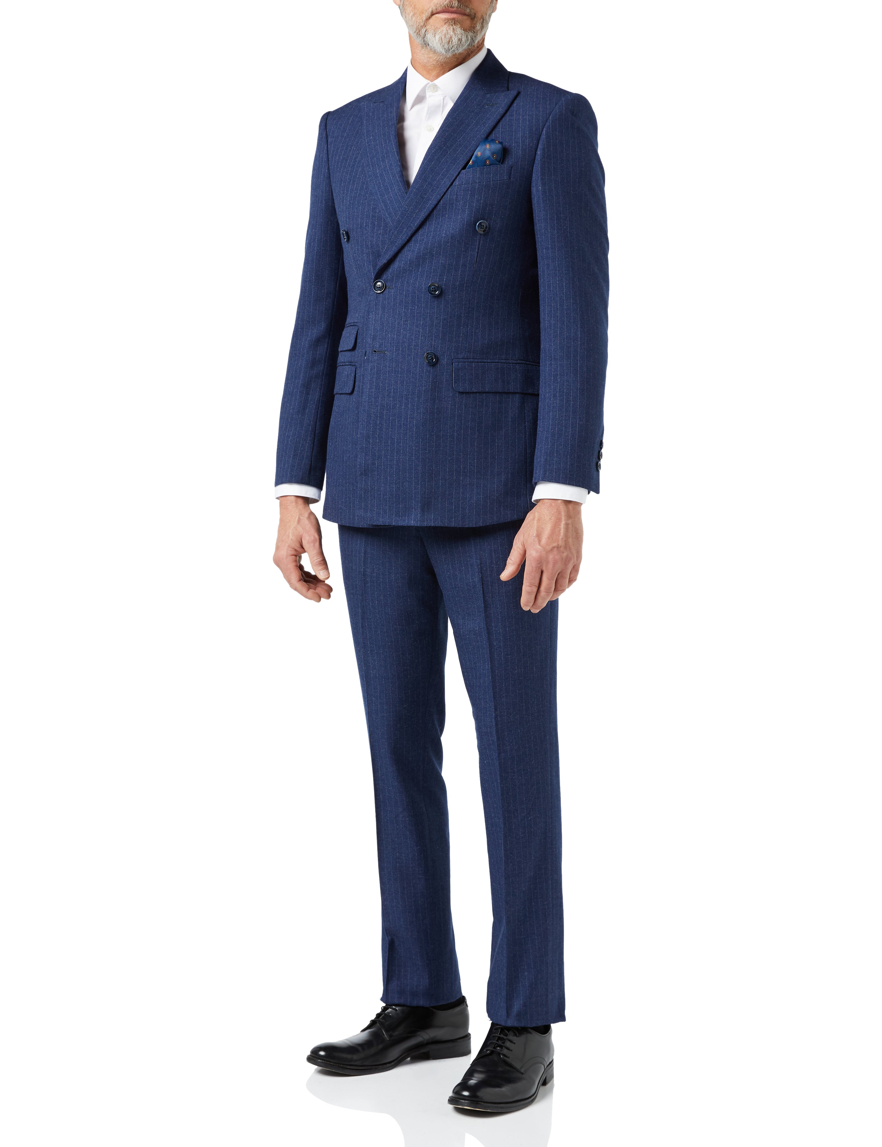Mens 3 Piece Double Breasted Suit Blue Pinstripe 1920 Retro Gatsby Tailored Fit