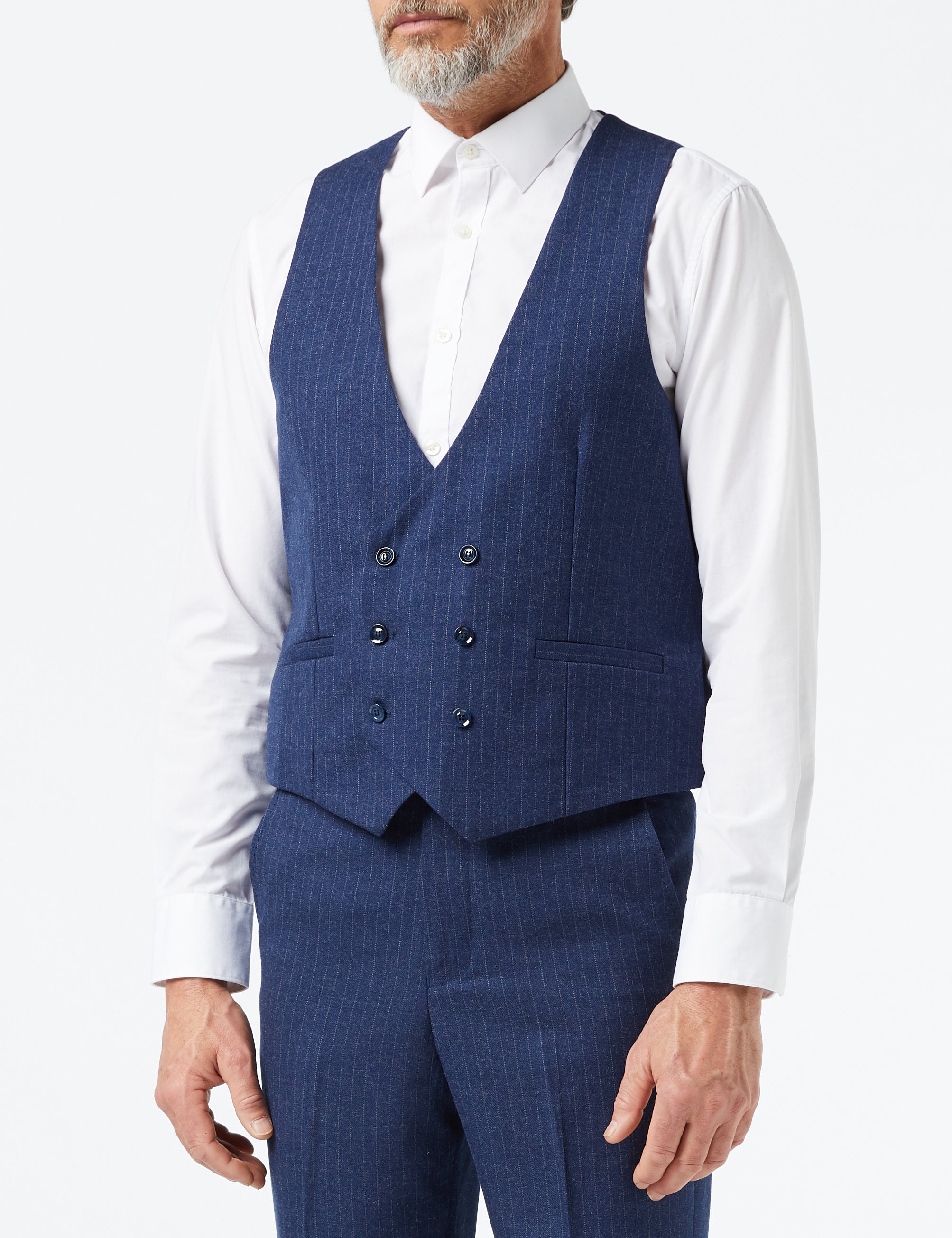 Mens 3 Piece Double Breasted Suit Blue Pinstripe 1920 Retro Gatsby Tailored Fit