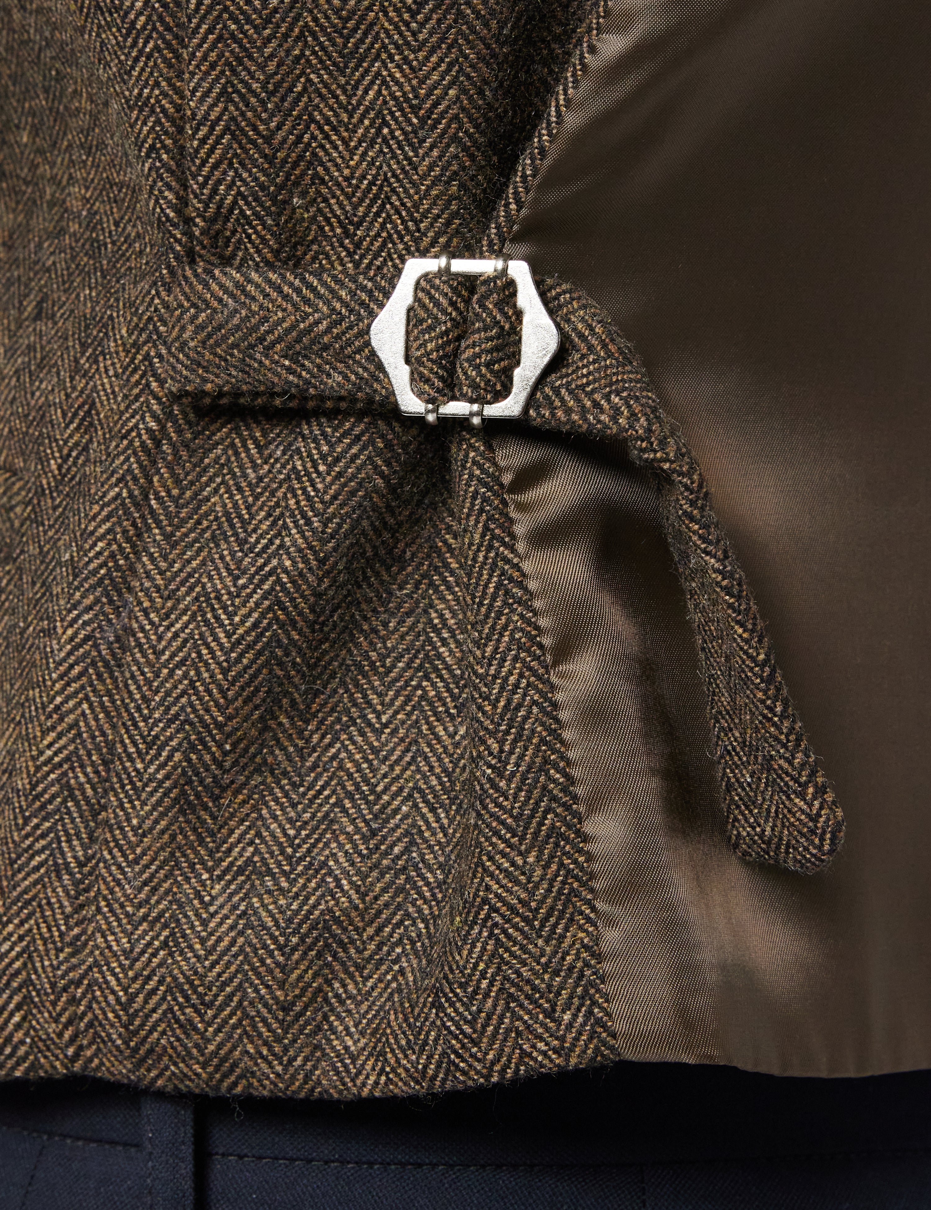Herringbone Double Breasted Waistcoat In Brown