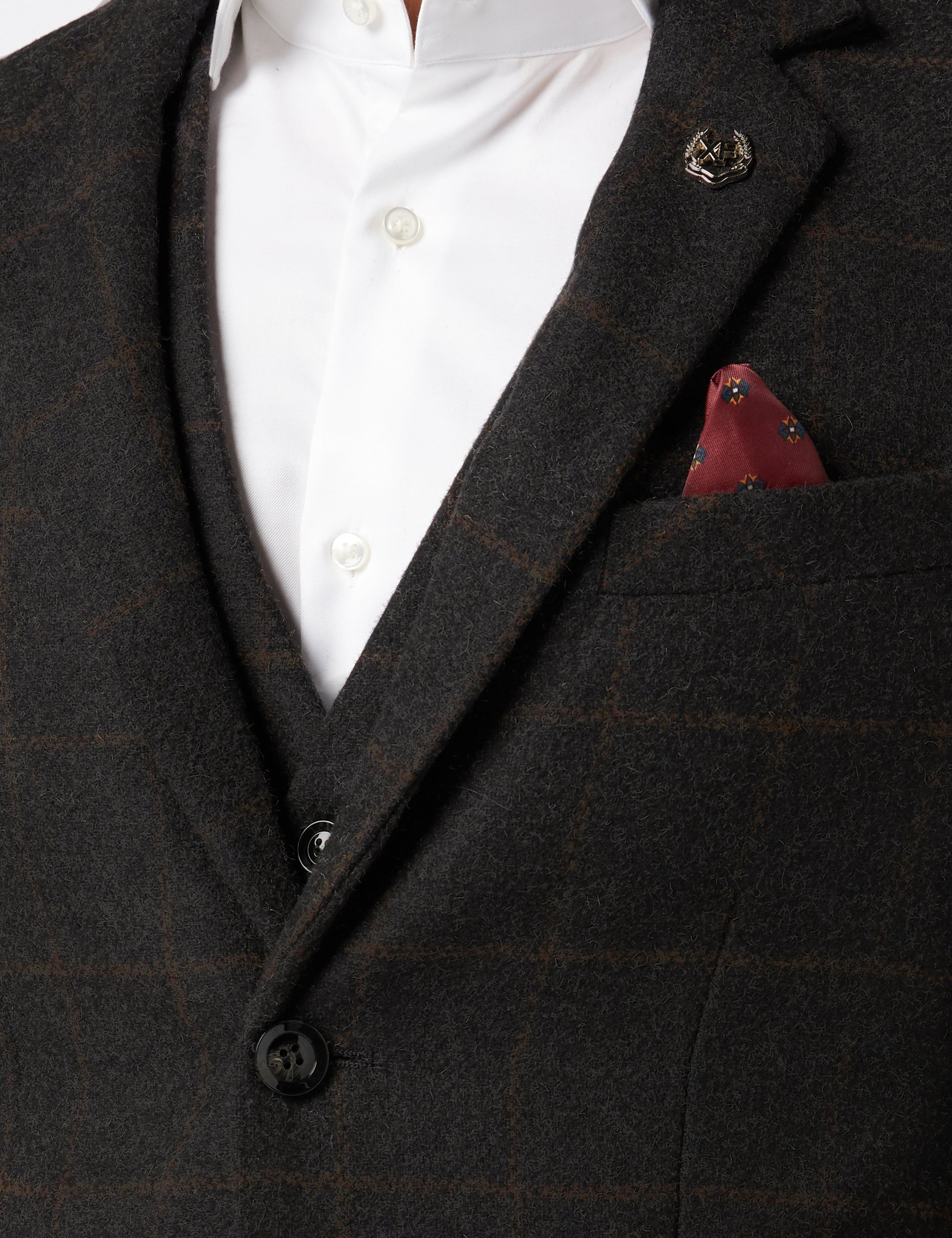Mens 3 Piece Suit Herringbone Tweed Grey Black Check Retro Fitted