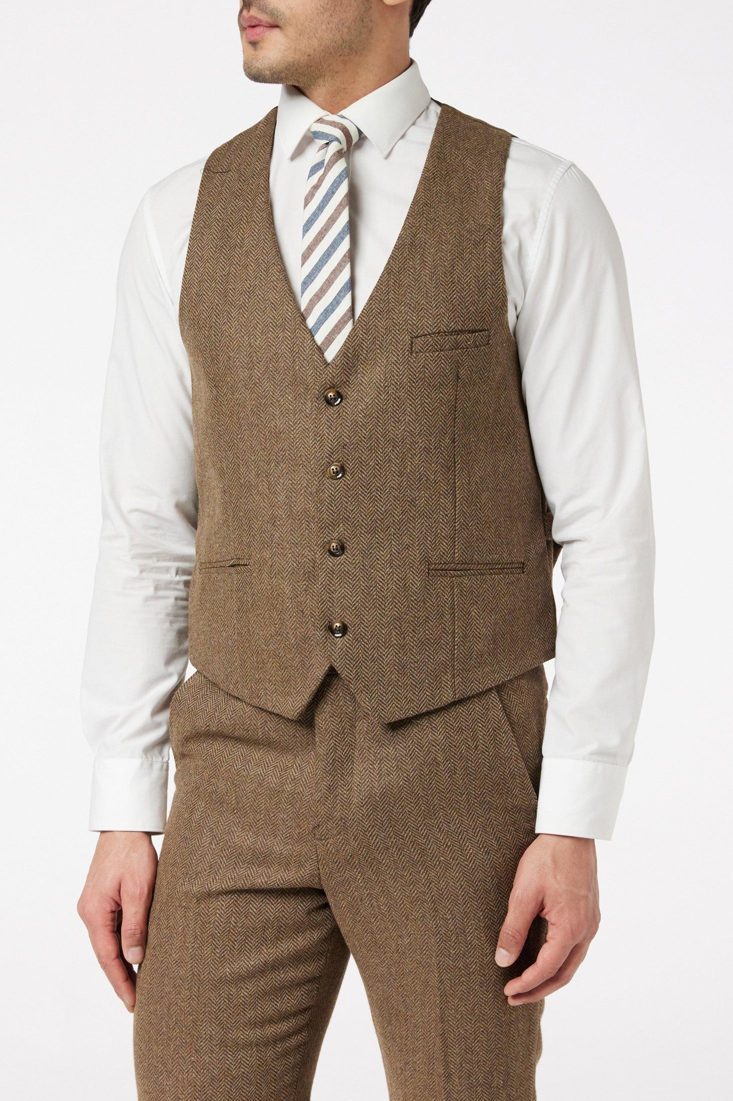 MENS HERRINGBONE TWEED PIECE SUIT IN TAN – XPOSED