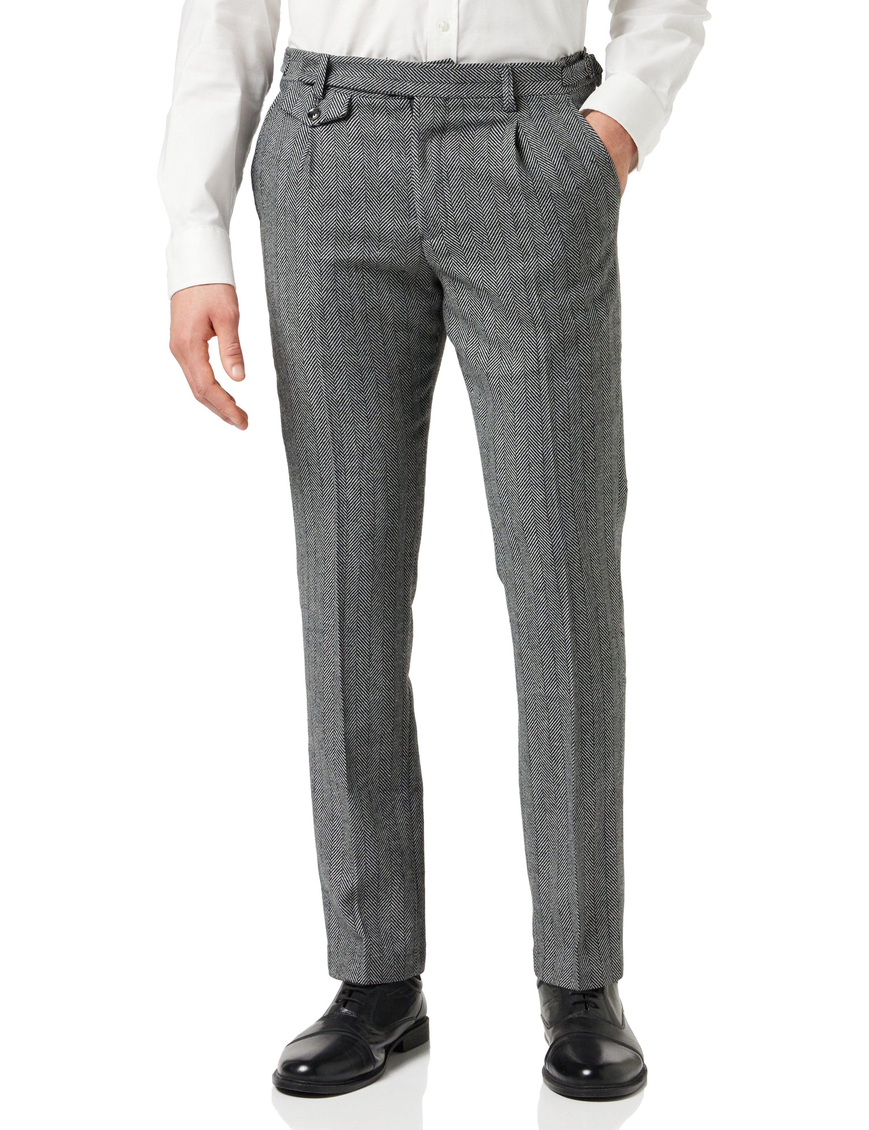 Mens Light Grey Retro Tweed Herringbone Trouser