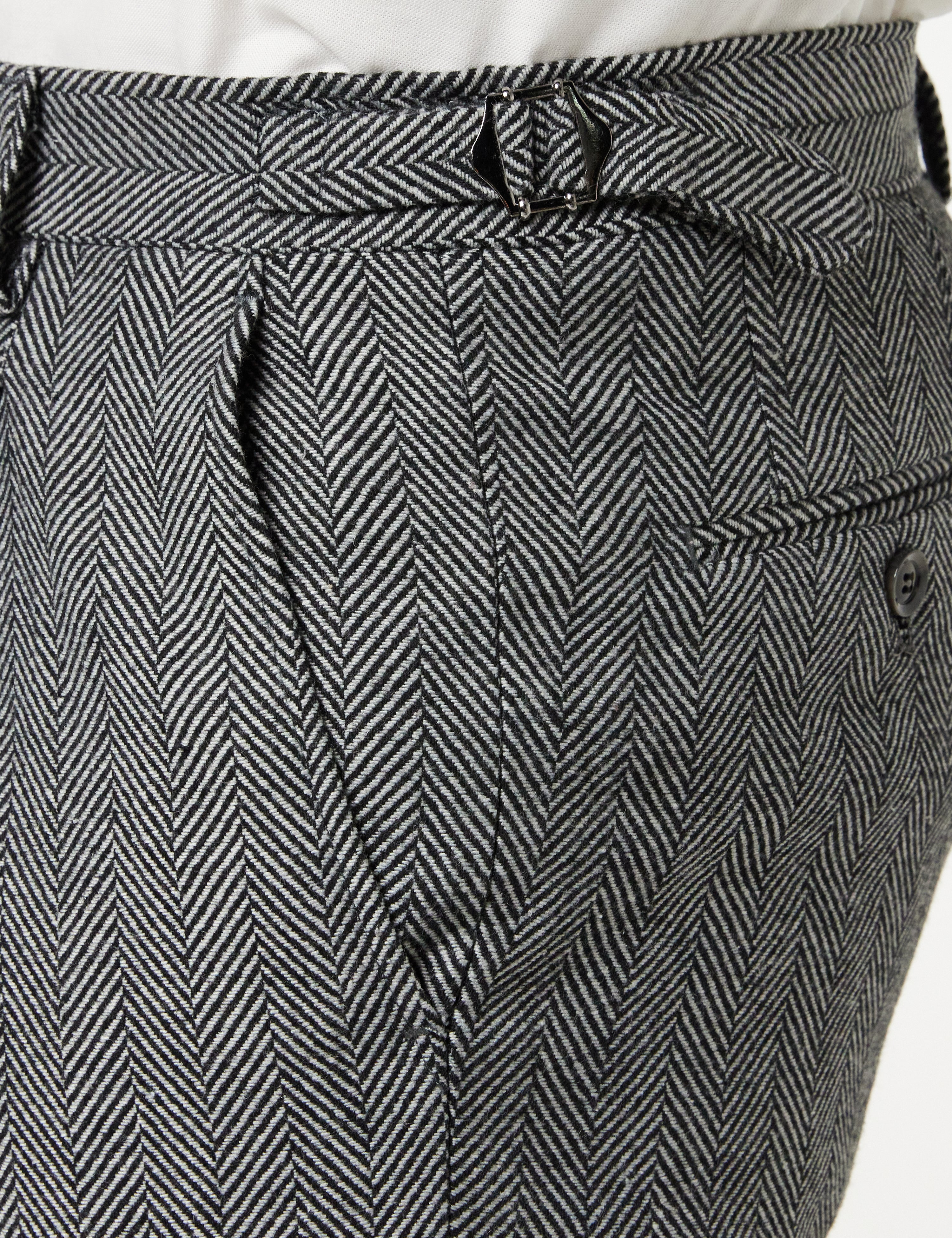 Mens Light Grey Retro Tweed Herringbone Trouser