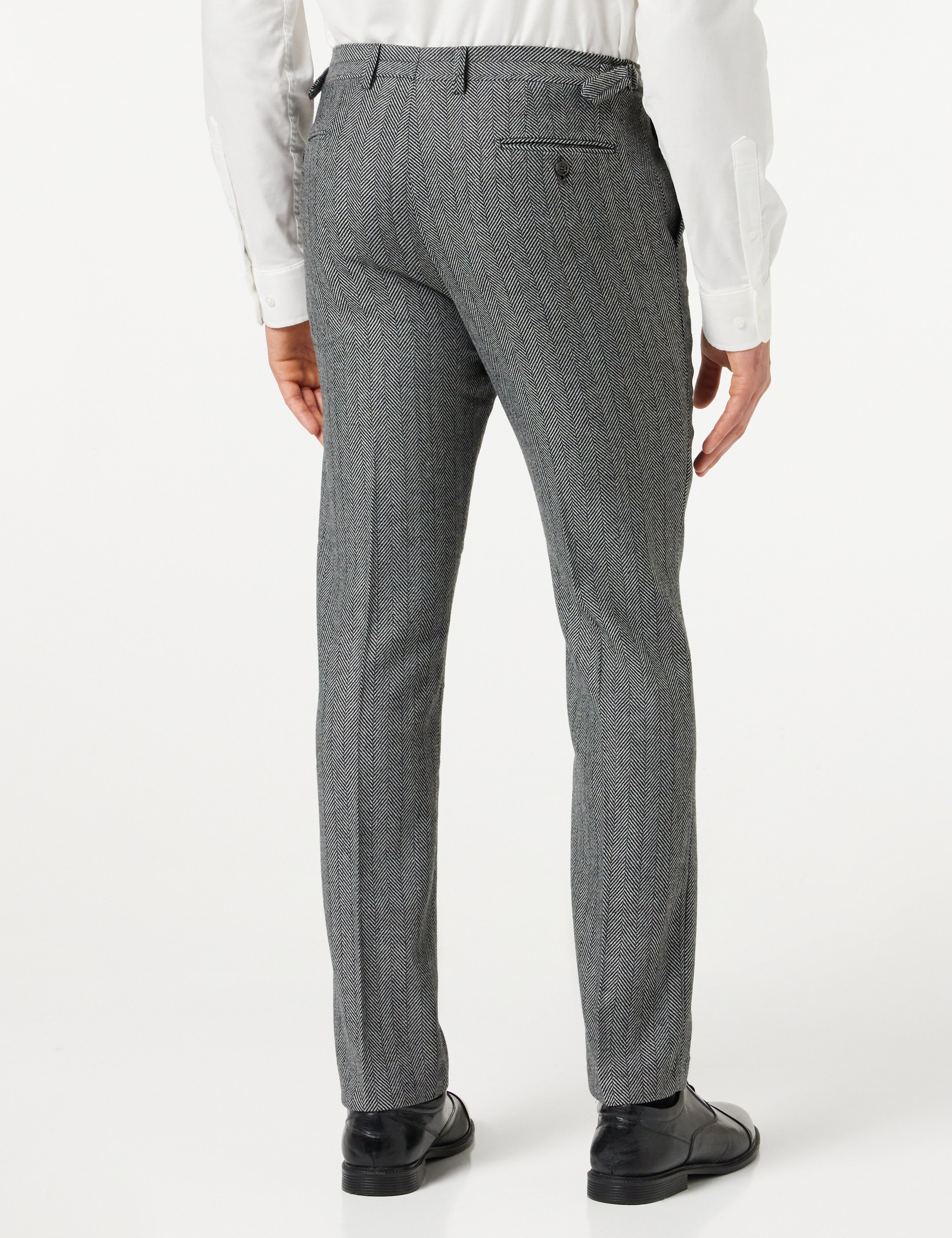 Mens Light Grey Retro Tweed Herringbone Trouser