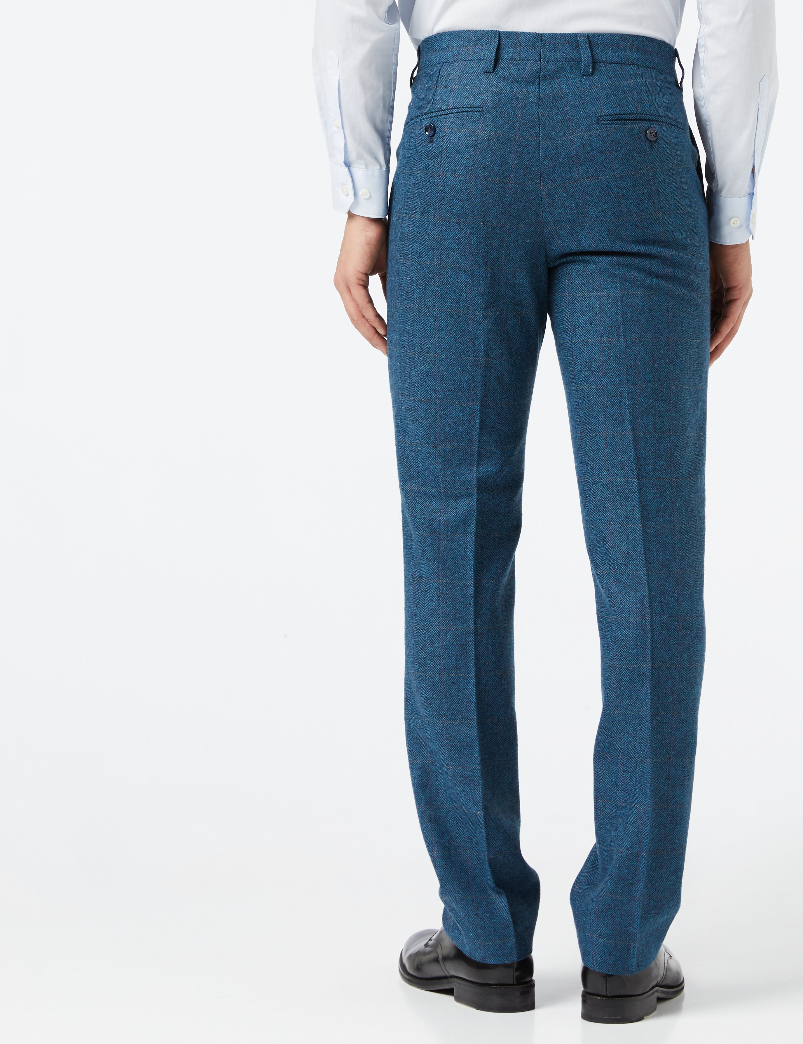 Mens Navy Blue Double Breasted Tweed Herringbone Trousers