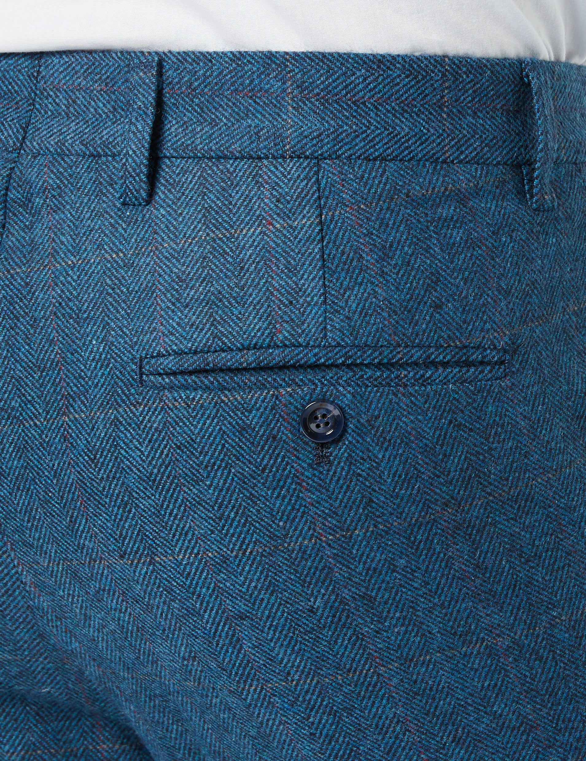 Mens Navy Blue Double Breasted Tweed Herringbone Trousers