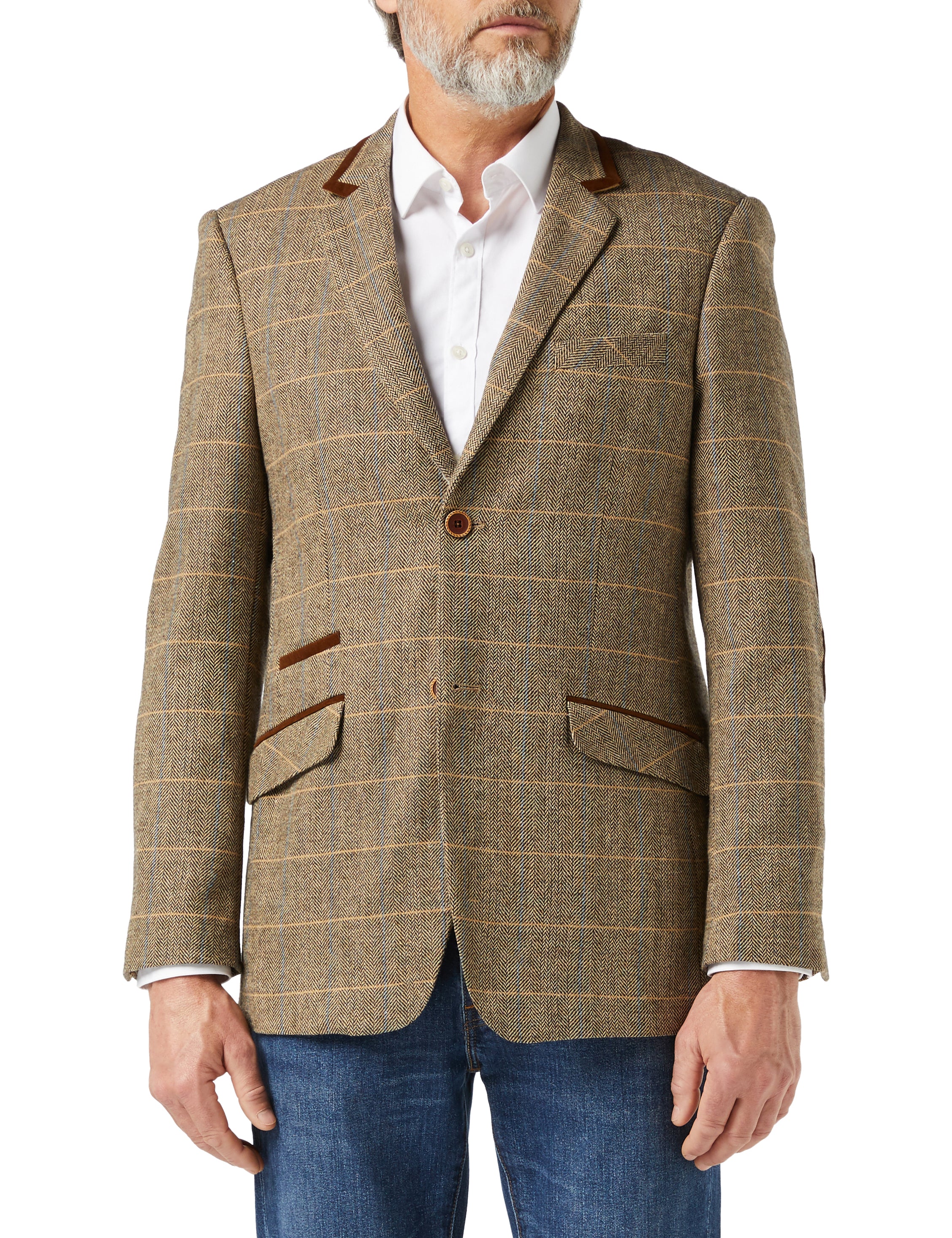 Mens tweed jacket velvet collar sales