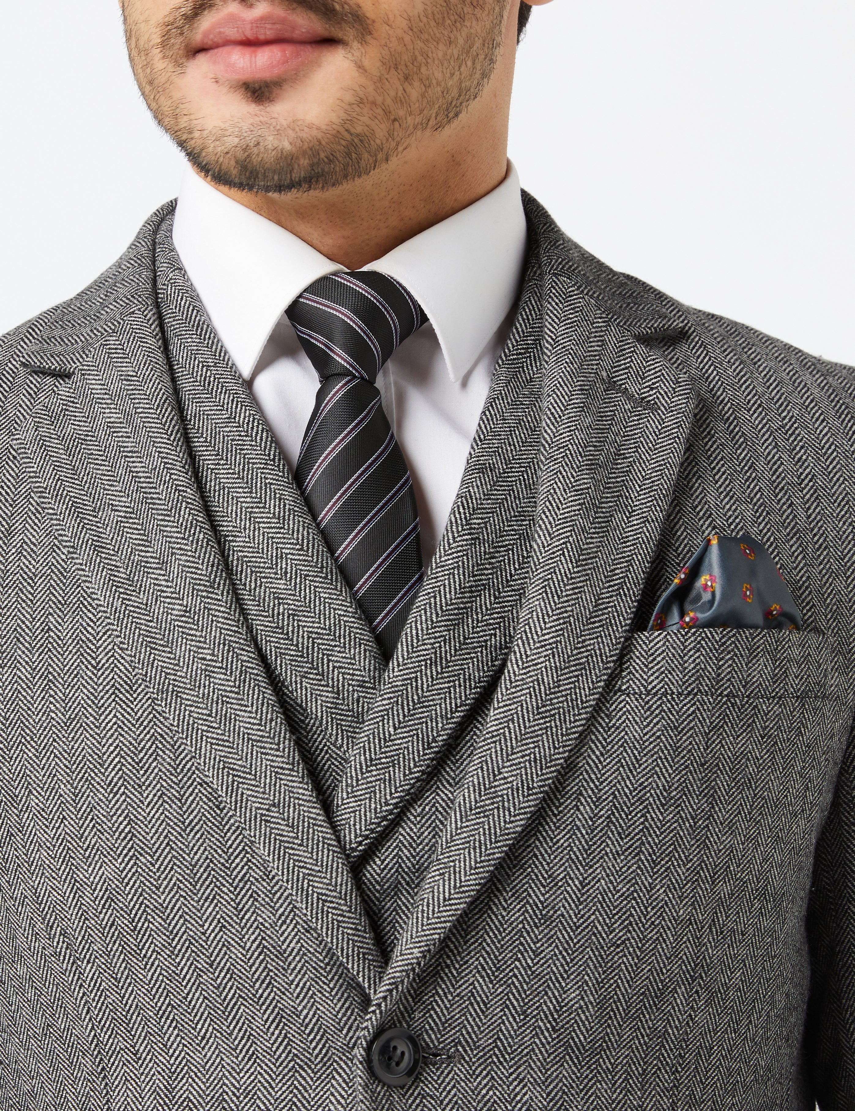 Grey Herringbone Tweed Suit
