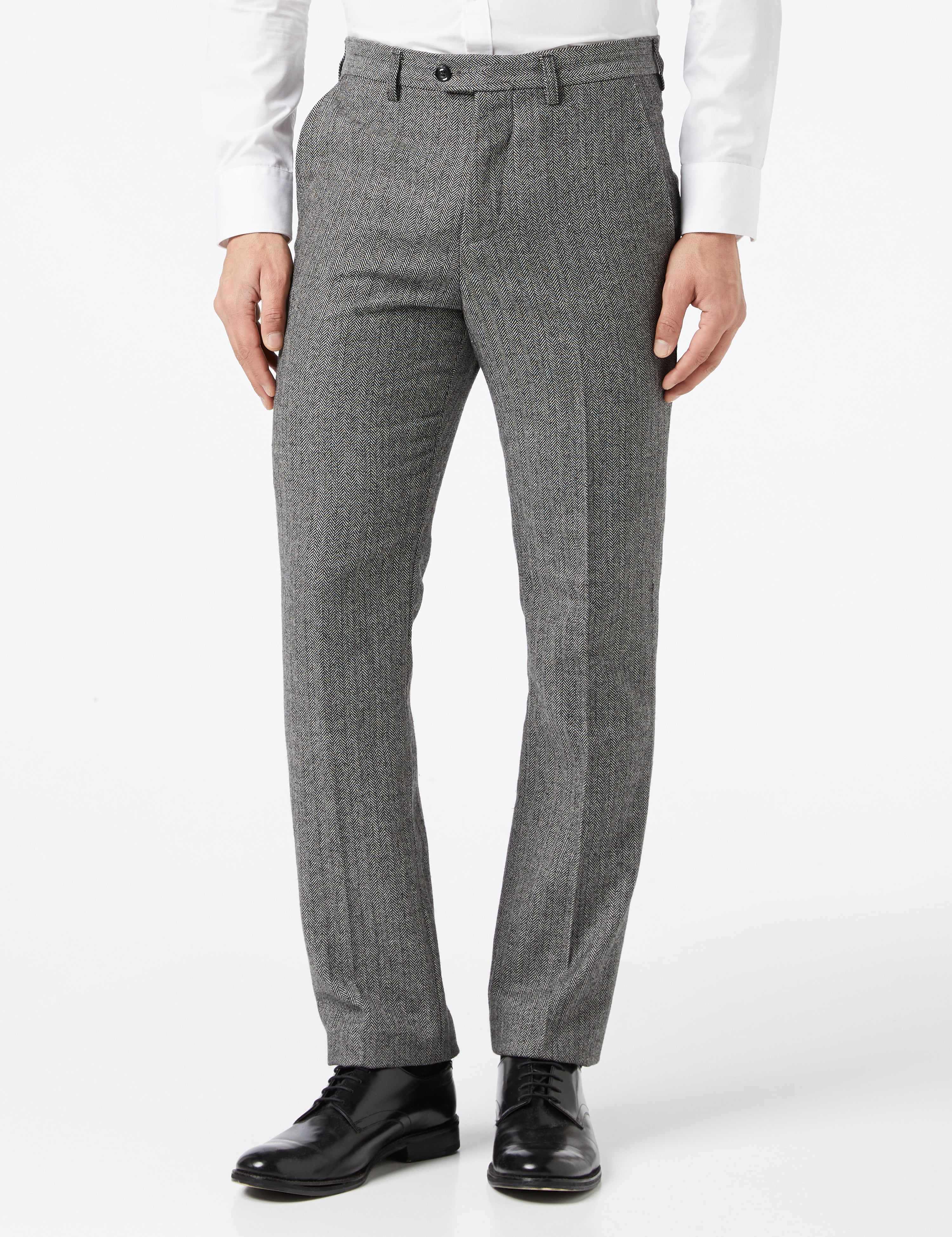 Grey Herringbone Tweed Trousers