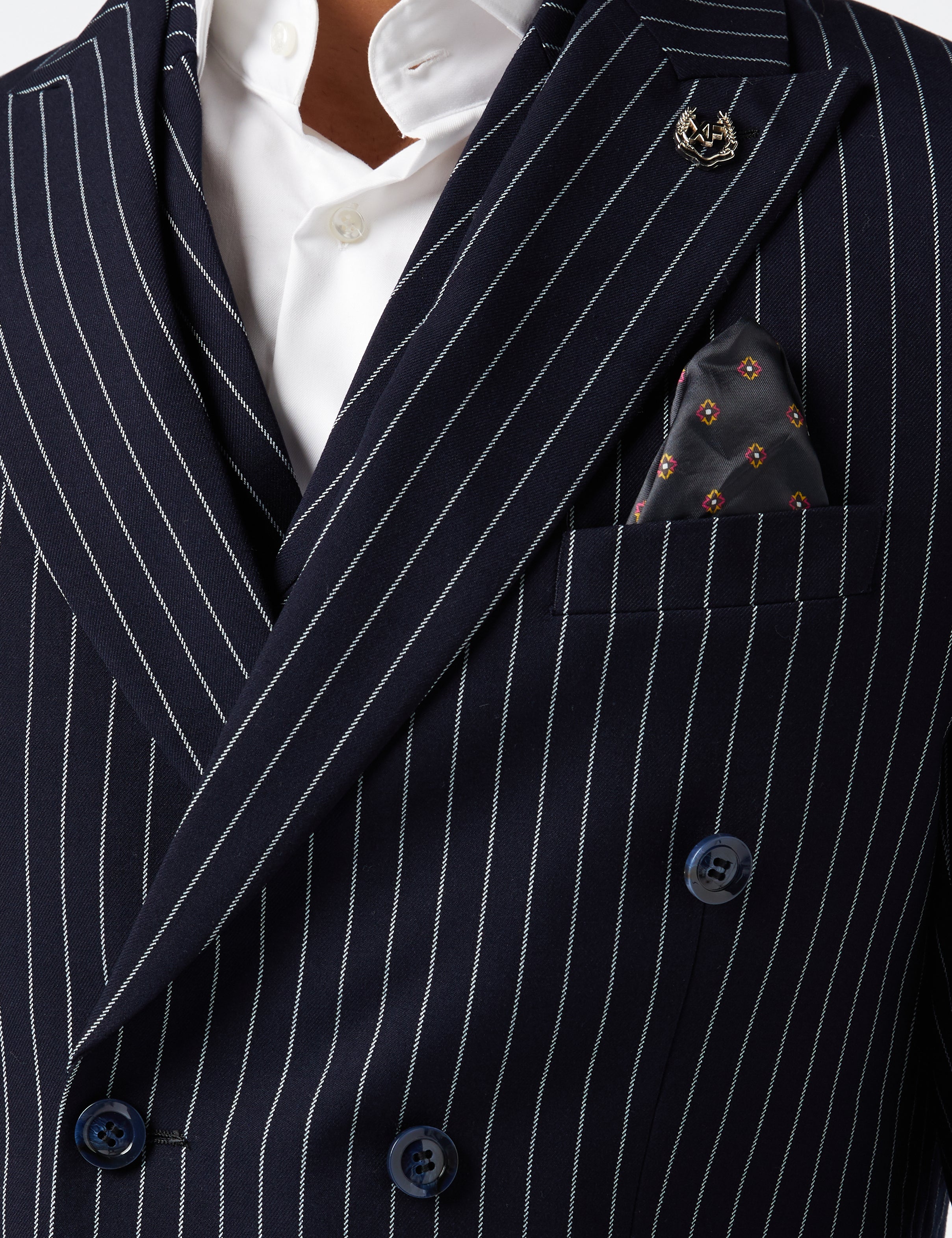 ALFRED - Costume croisé bleu marine à rayures craie