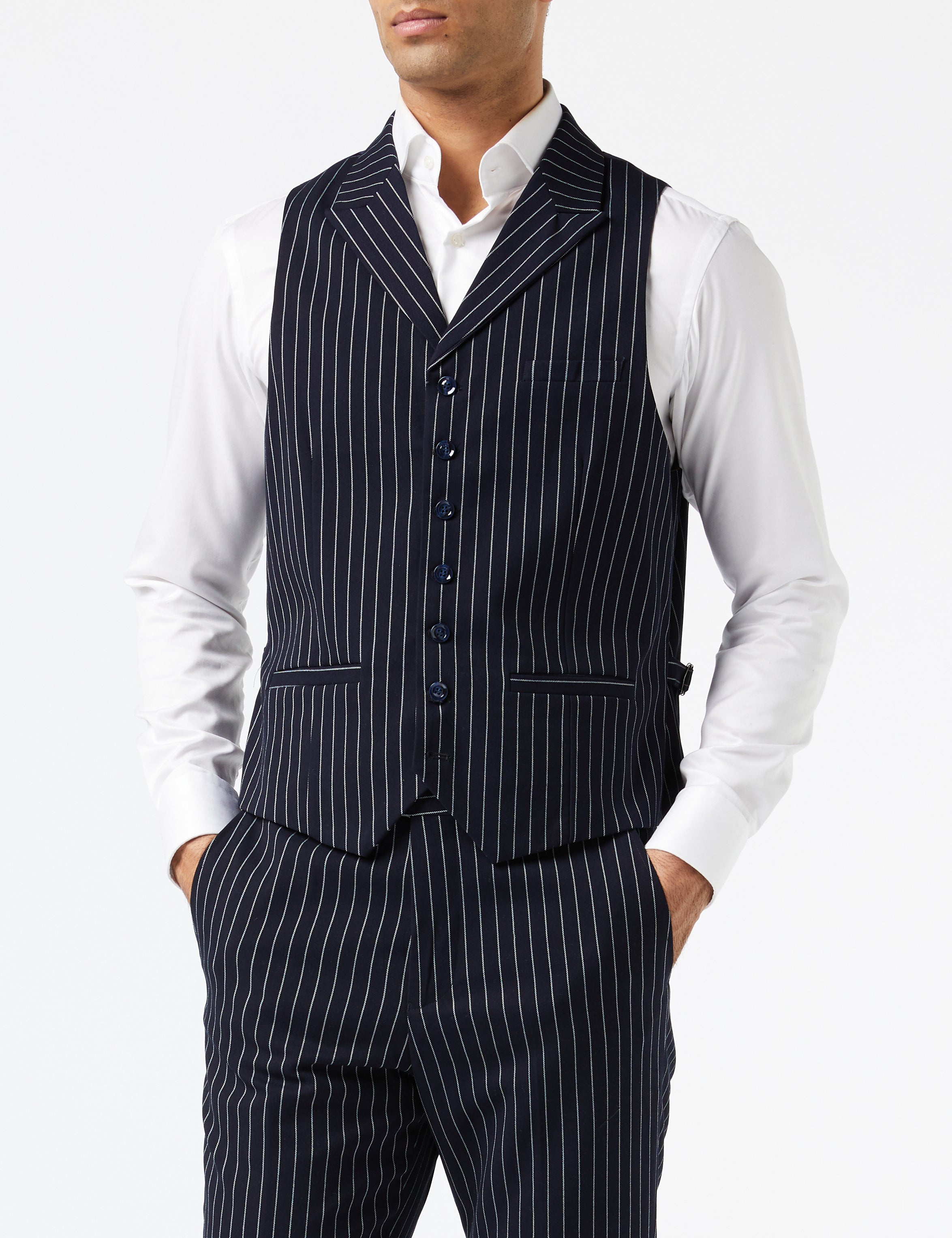 ALFRED - Costume croisé bleu marine à rayures craie