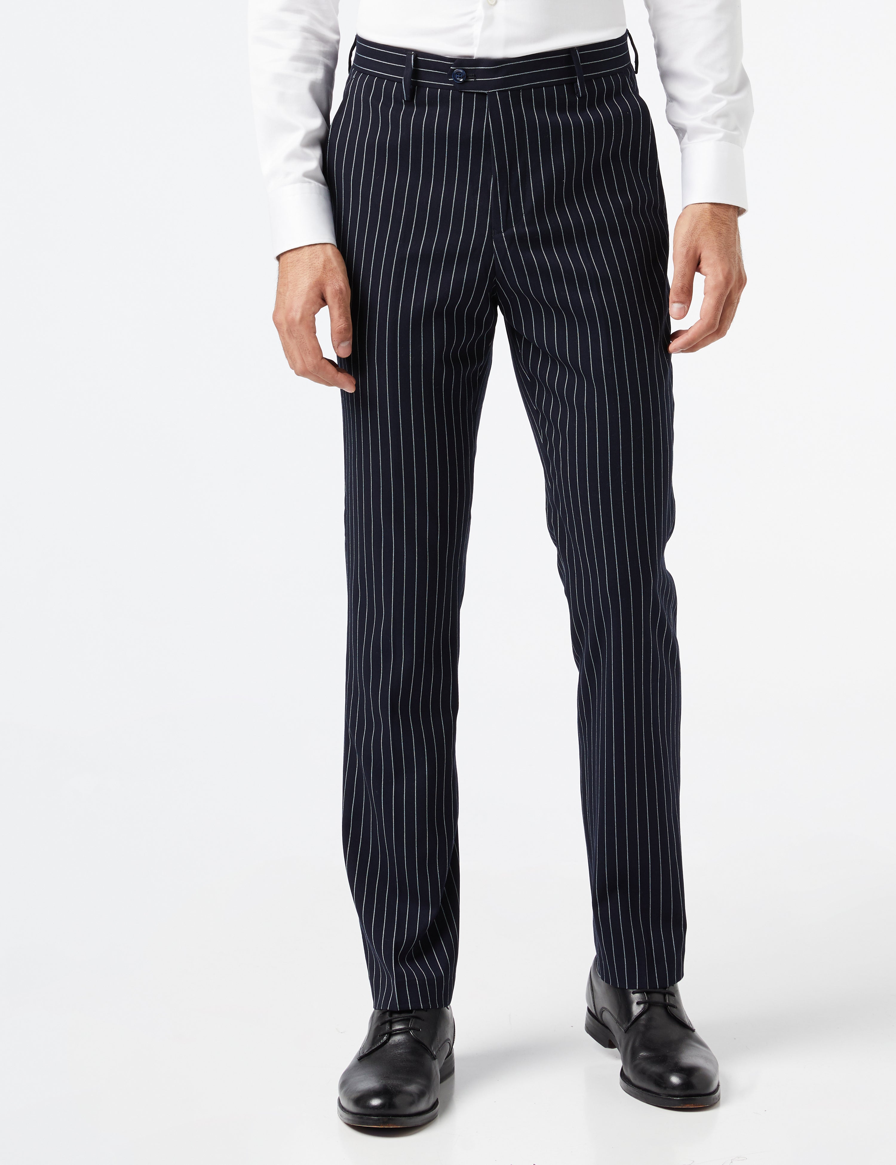 ALFRED - Costume croisé bleu marine à rayures craie