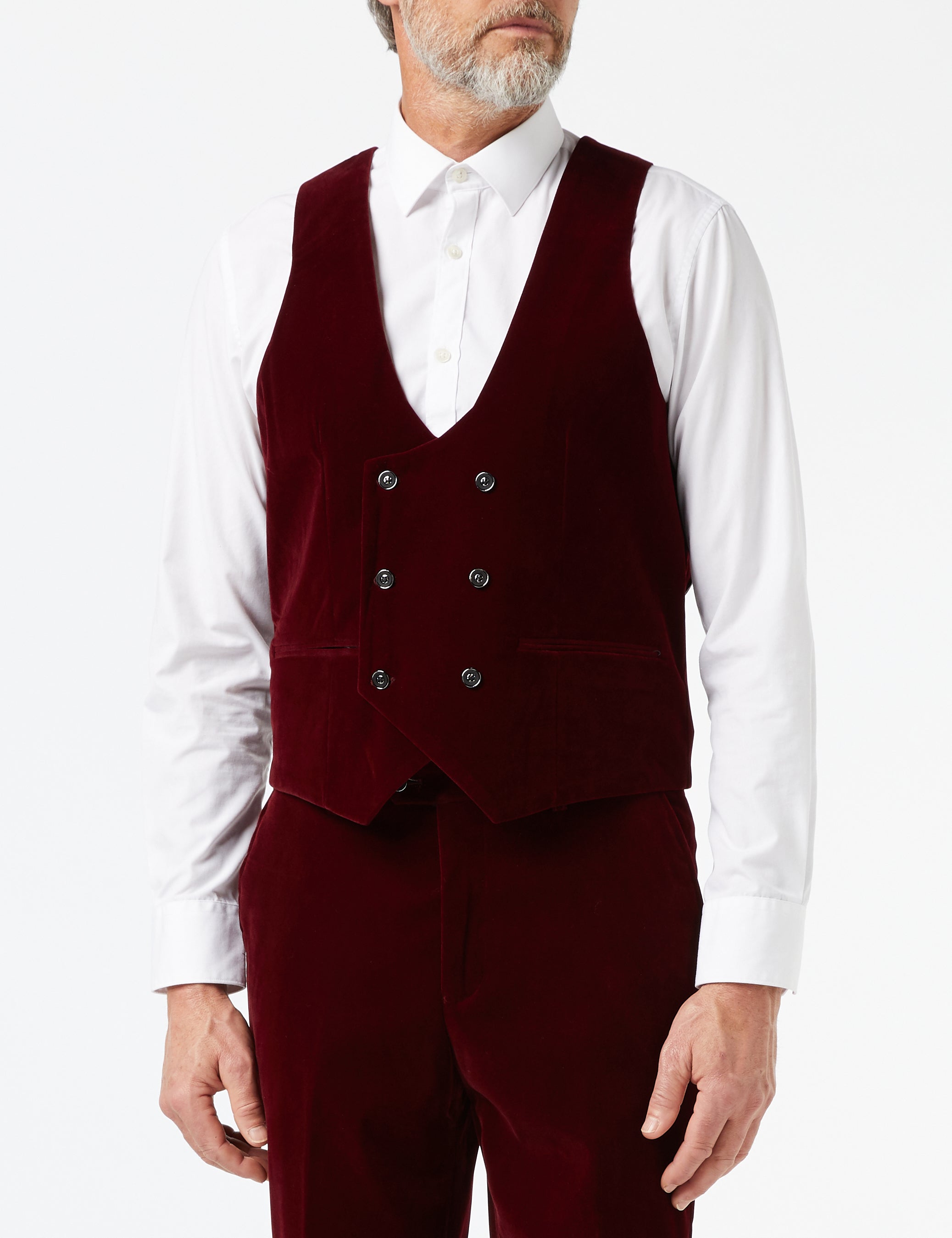 Mens 3 Piece Velvet Suit Maroon Tailored Jacket Waistcoat Trousers Wedding Party