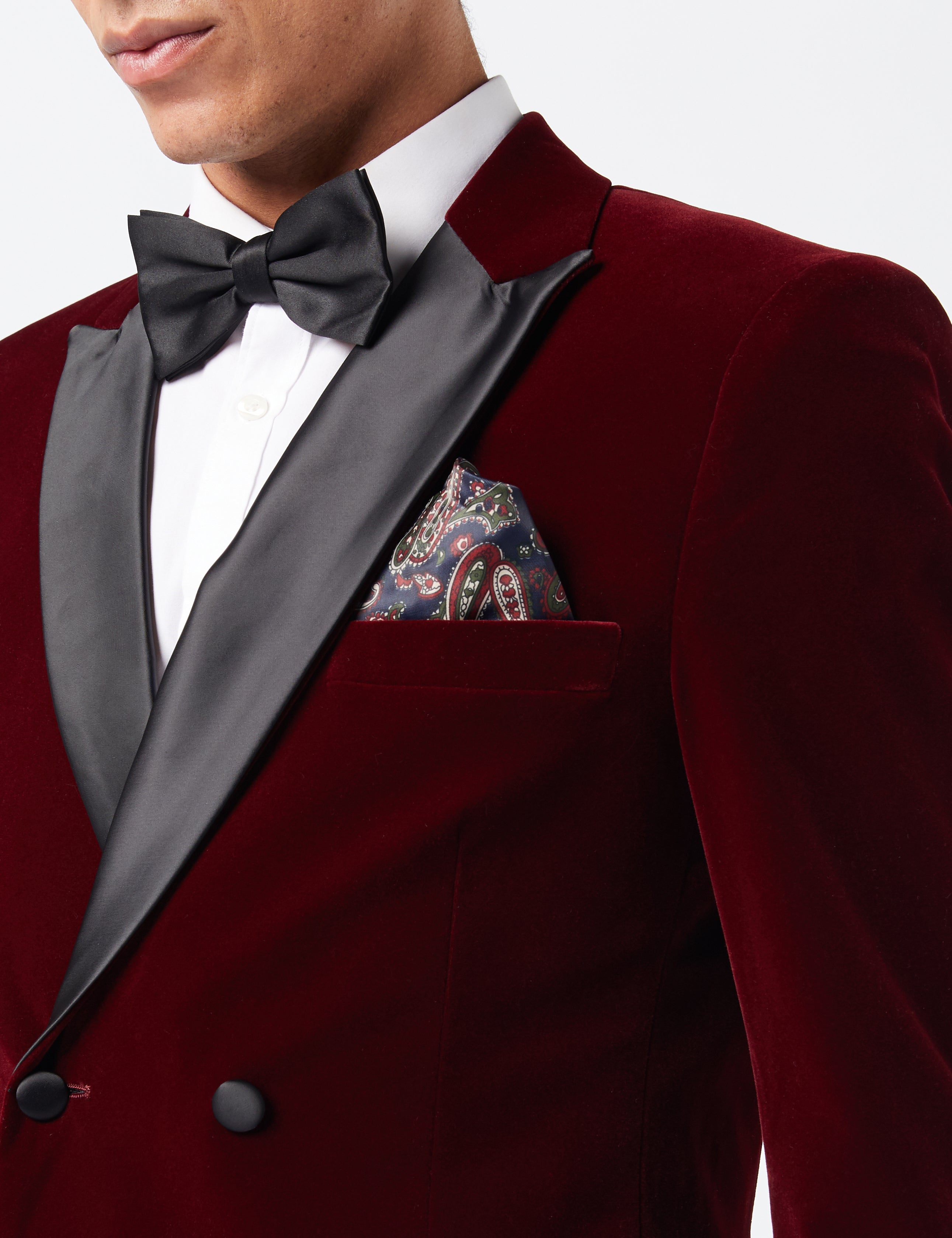 SMITH - BURGUNDY TUXEDO DOUBLE BREASTED VELVET BLAZER