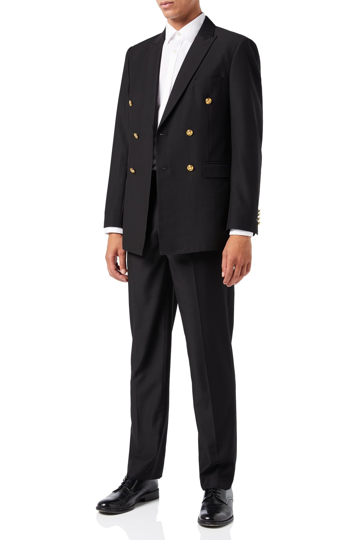 DOUBLE BREASTED GOLD BUTTON SUIT IN BLACK – XPOSED