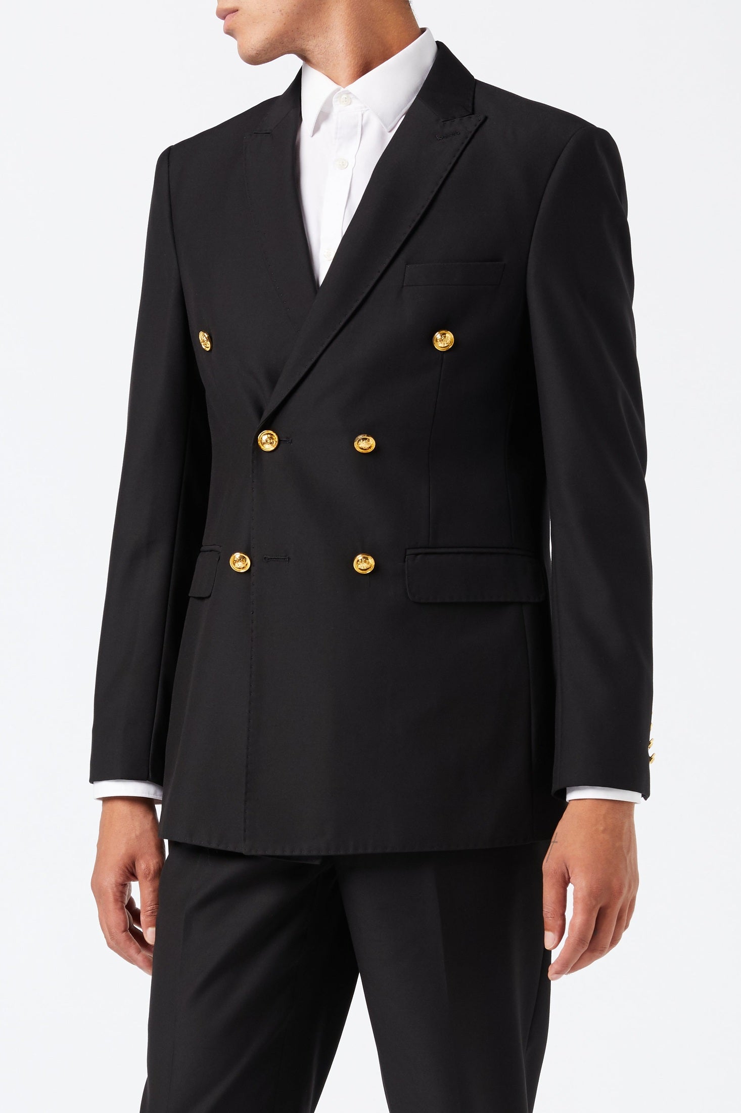 DOUBLE BREASTED GOLD BUTTON SUIT IN BLACK – XPOSED