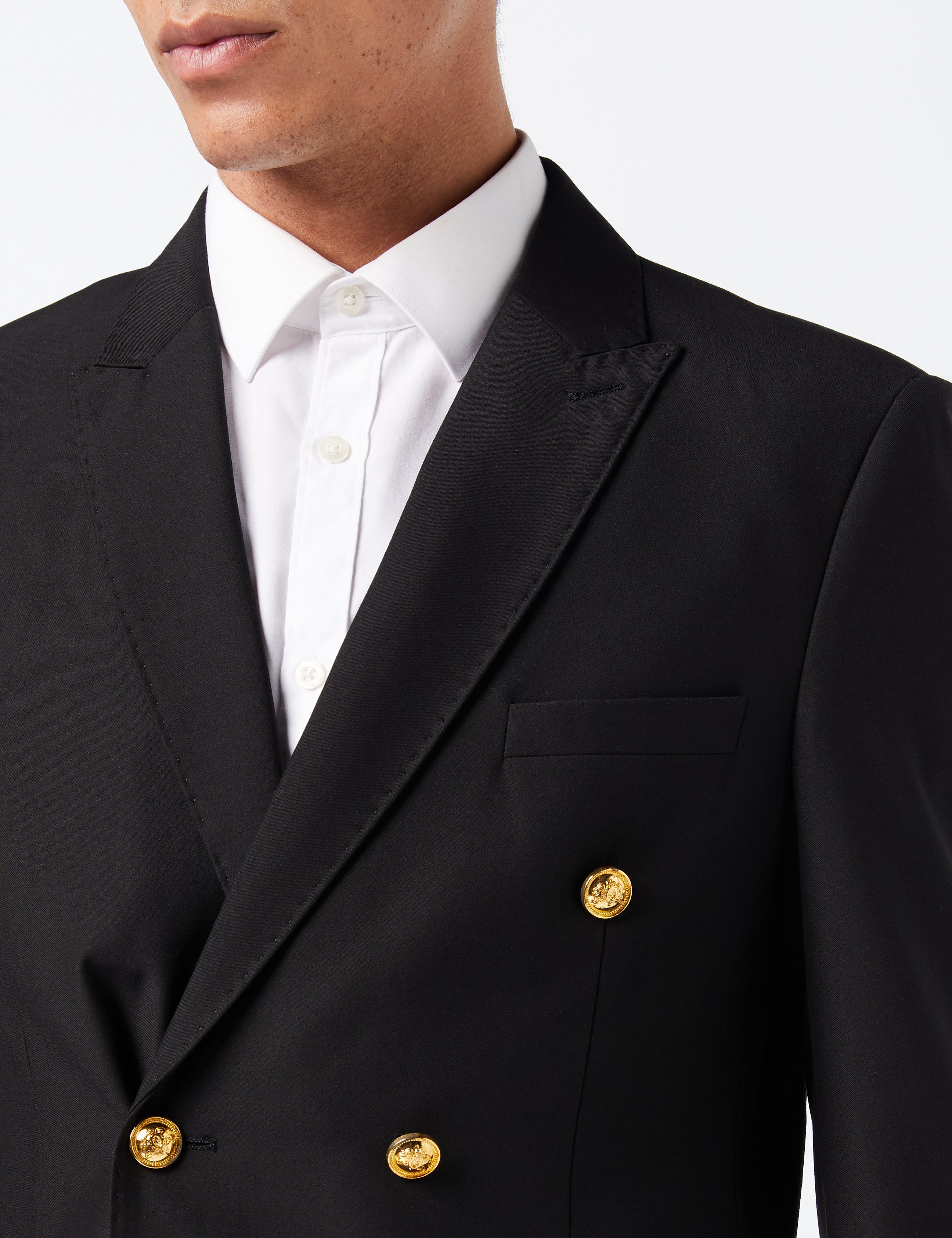 DOUBLE BREASTED GOLD BUTTON SUIT IN BLACK