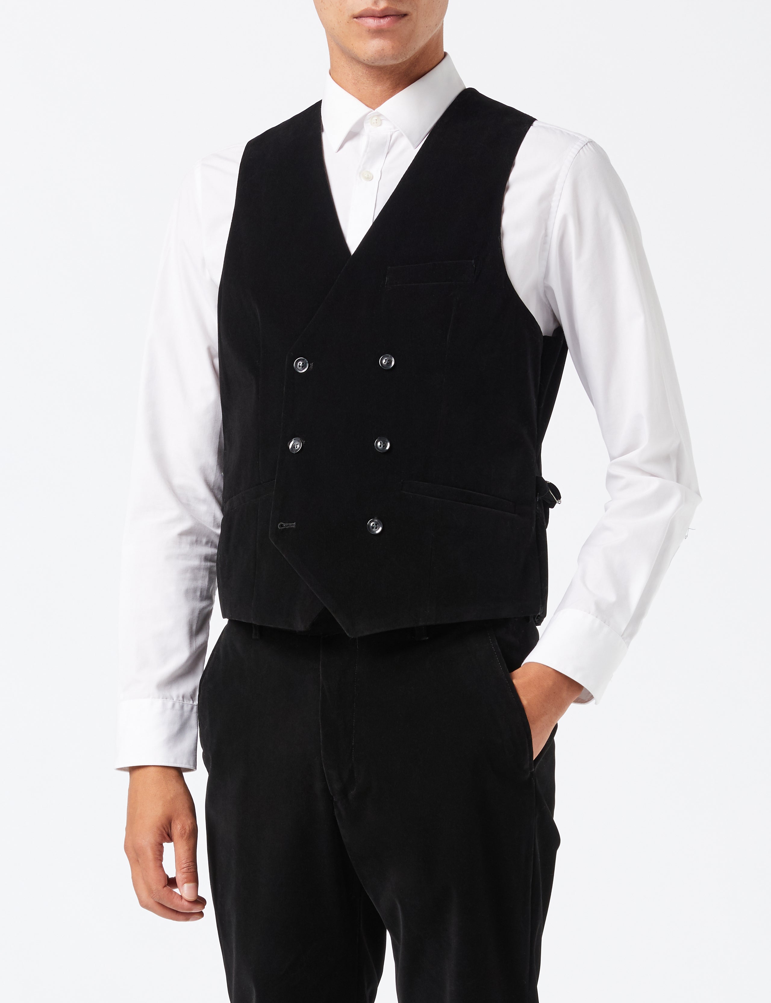 MATTHEW – COSTUME NOIR EN VELOURS CÔTELÉ À DOUBLE BOUTONNAGE