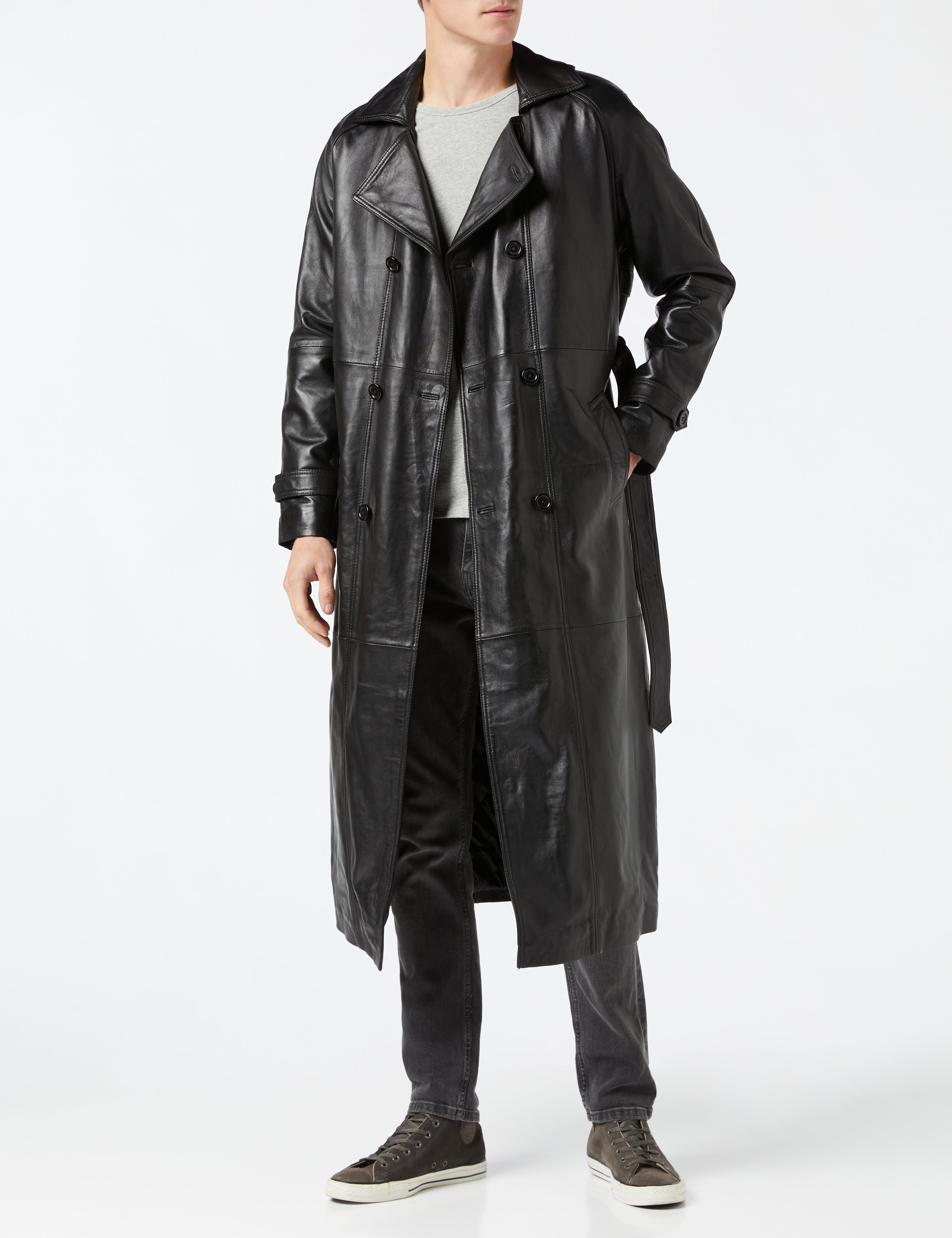 Mens Full Length Real Leather Trench Coat