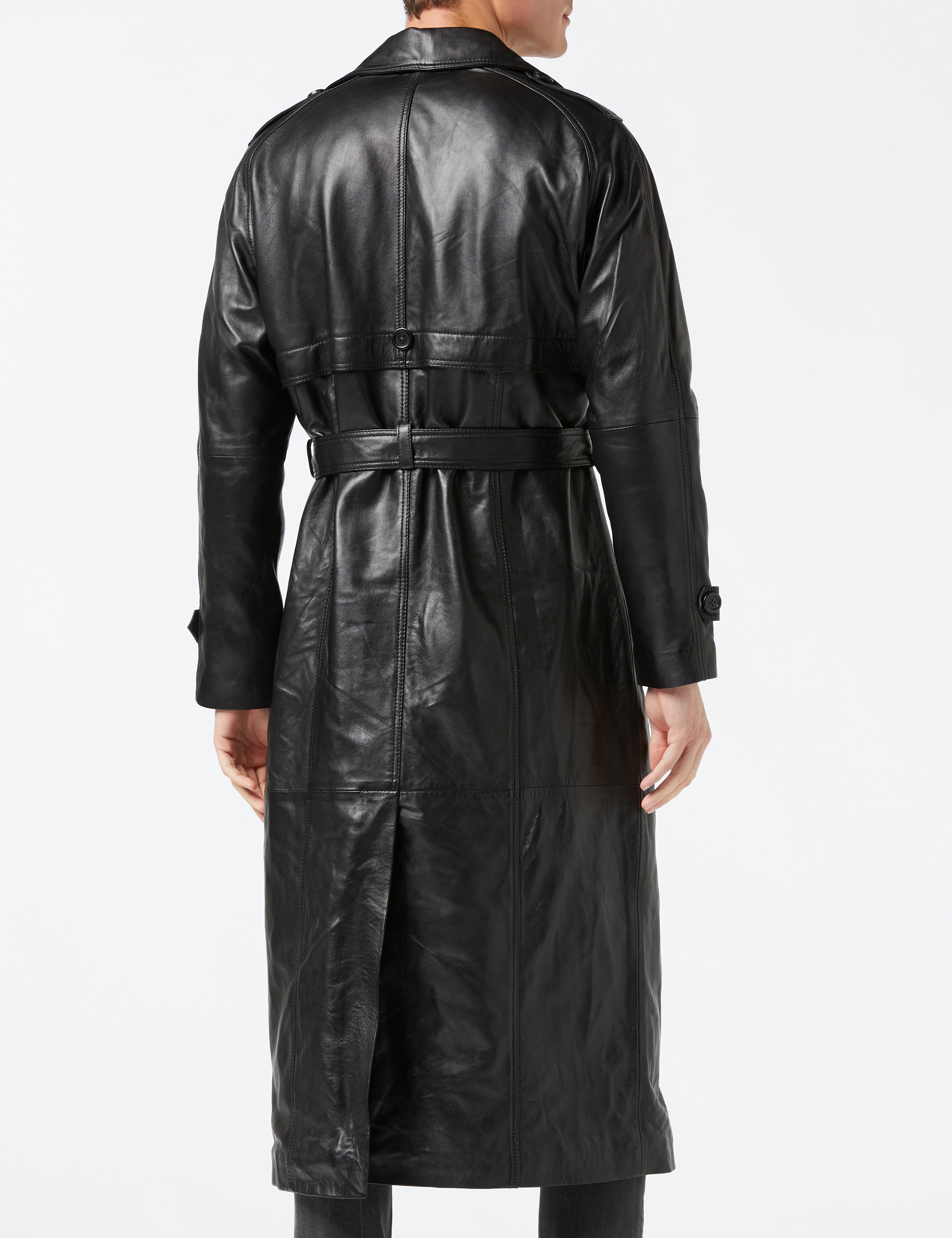Mens Full Length Real Leather Trench Coat