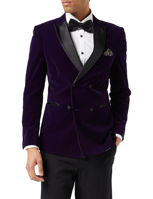 SMITH BURGUNDY TUXEDO DOUBLE BREASTED VELVET BLAZER XPOSED