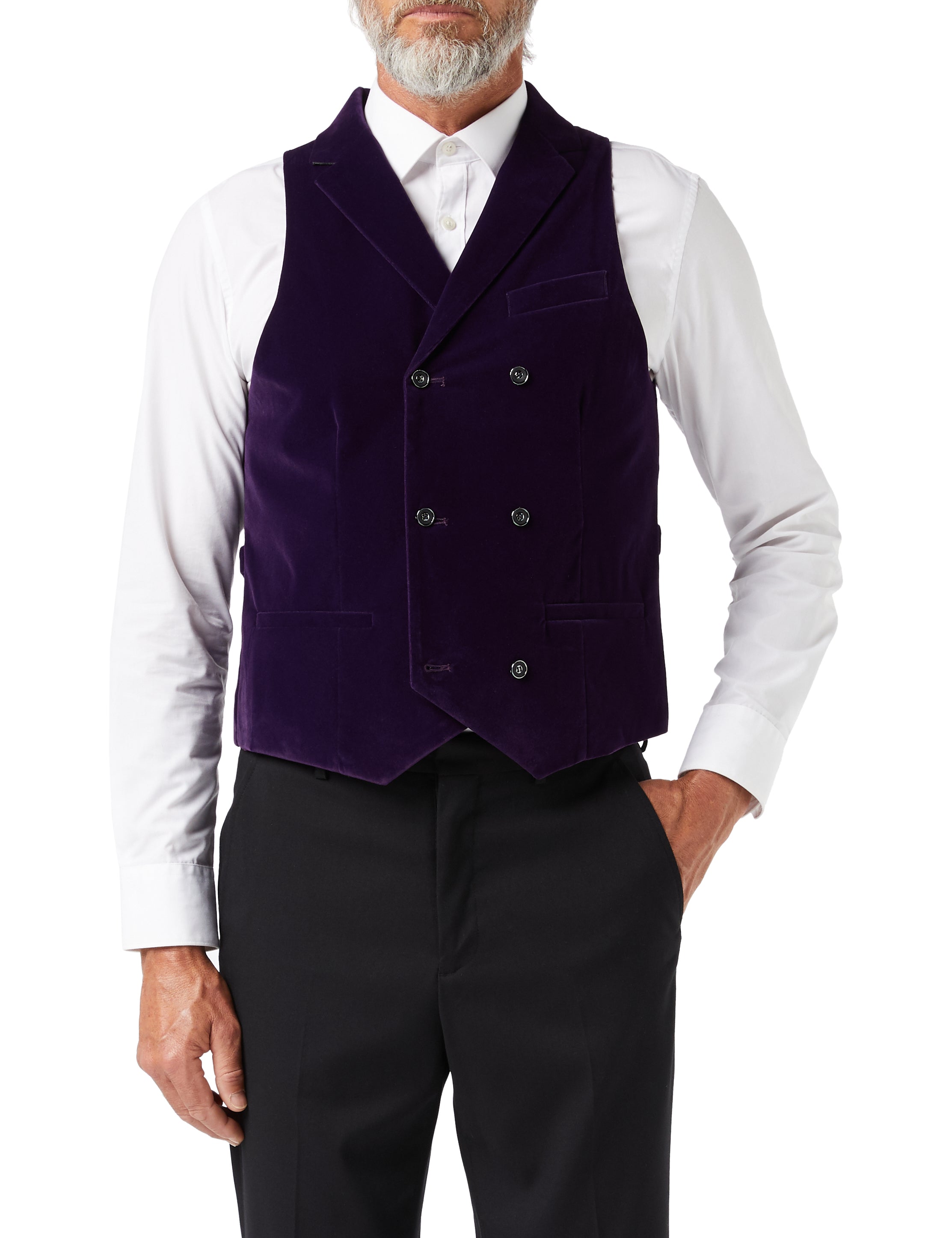 RICKY - PURPLE VELVET DOUBLE BREASTED COLLAR WAISTCOAT