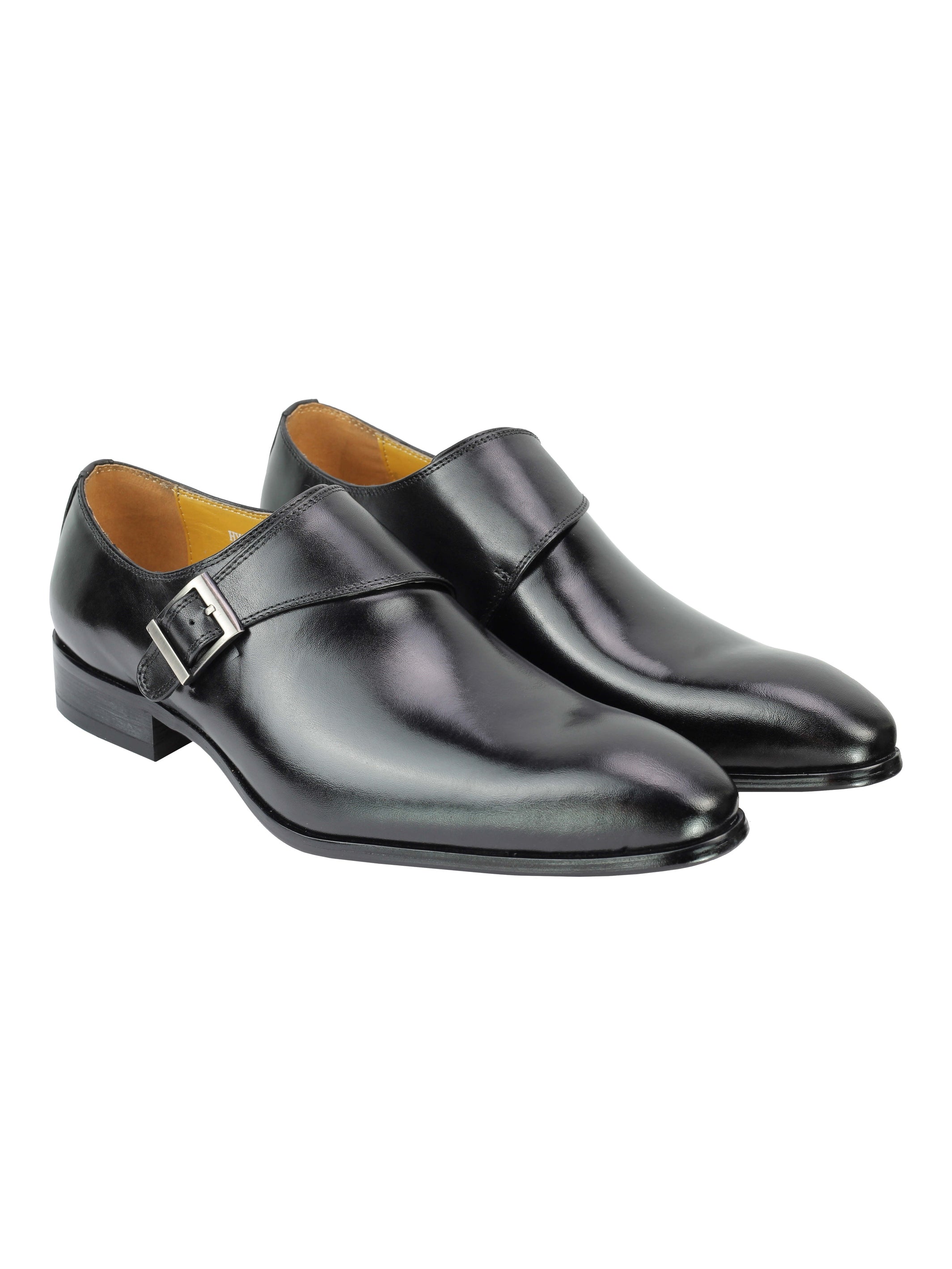 Real Leather Buckle Strap Slip Loafers Black