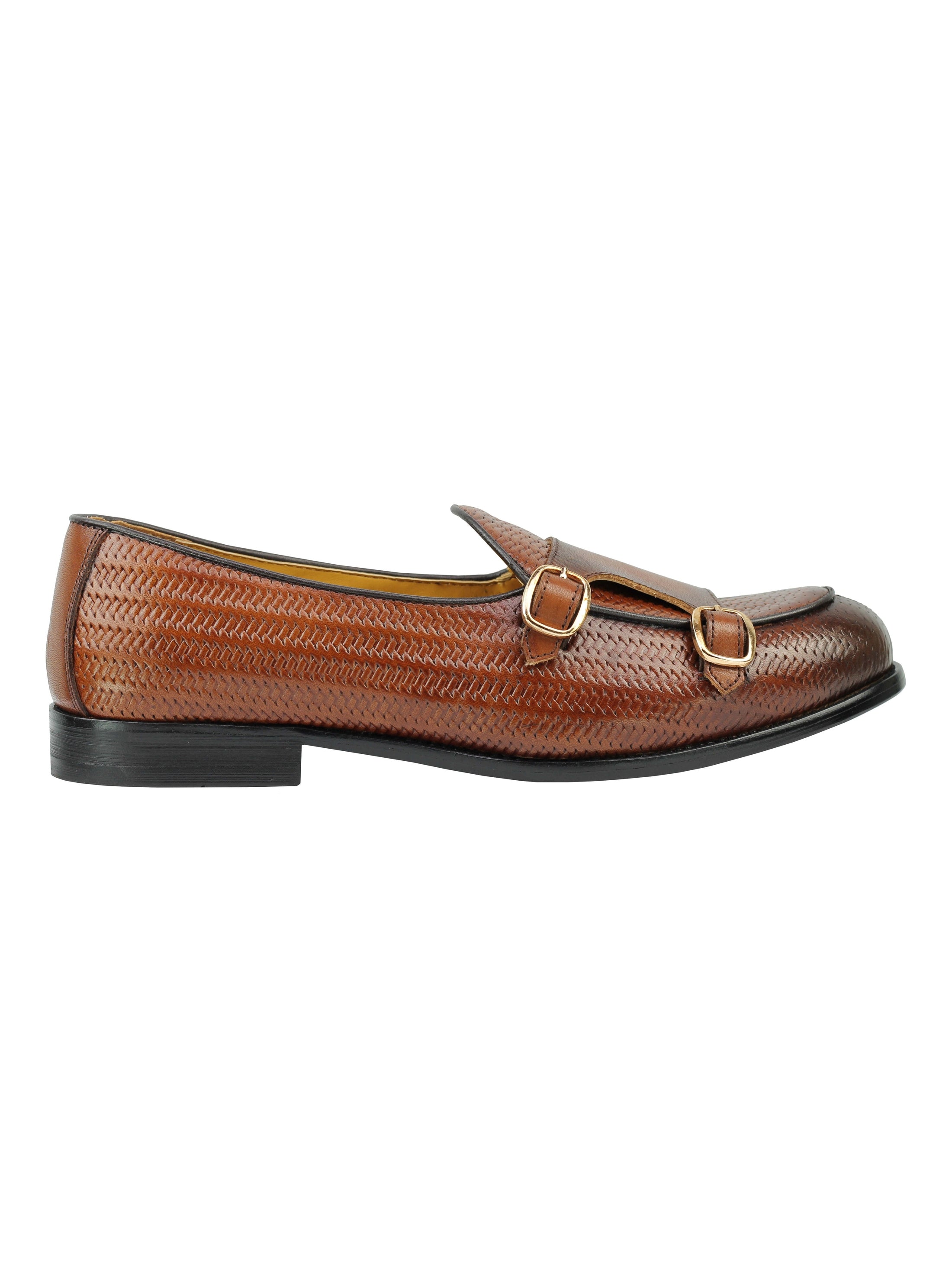 Real Leather Double Monk Strap Brown Loafer