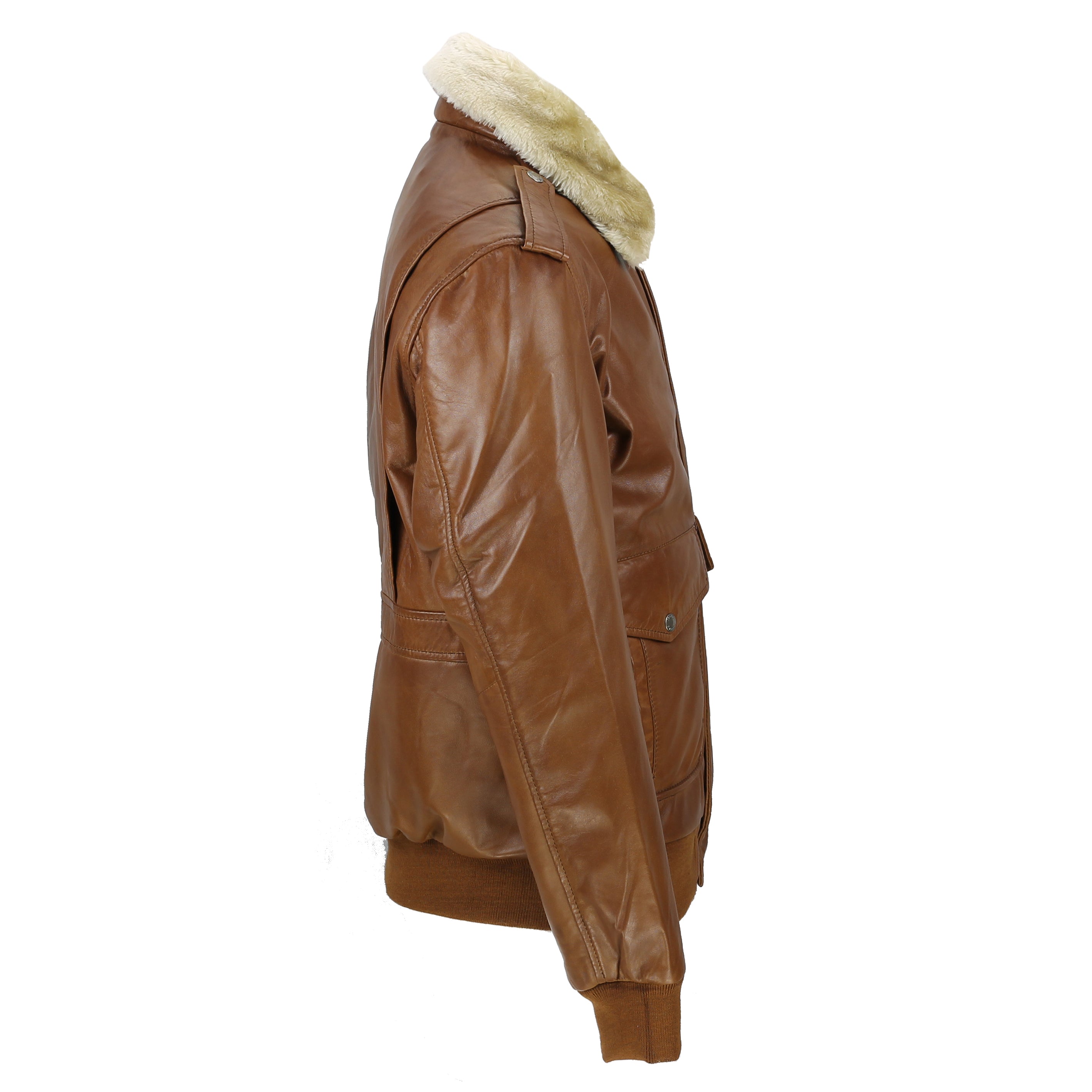 Mens Real Leather Tan Brown Vintage Pilot Removable Fur Collar Bomber Jacket