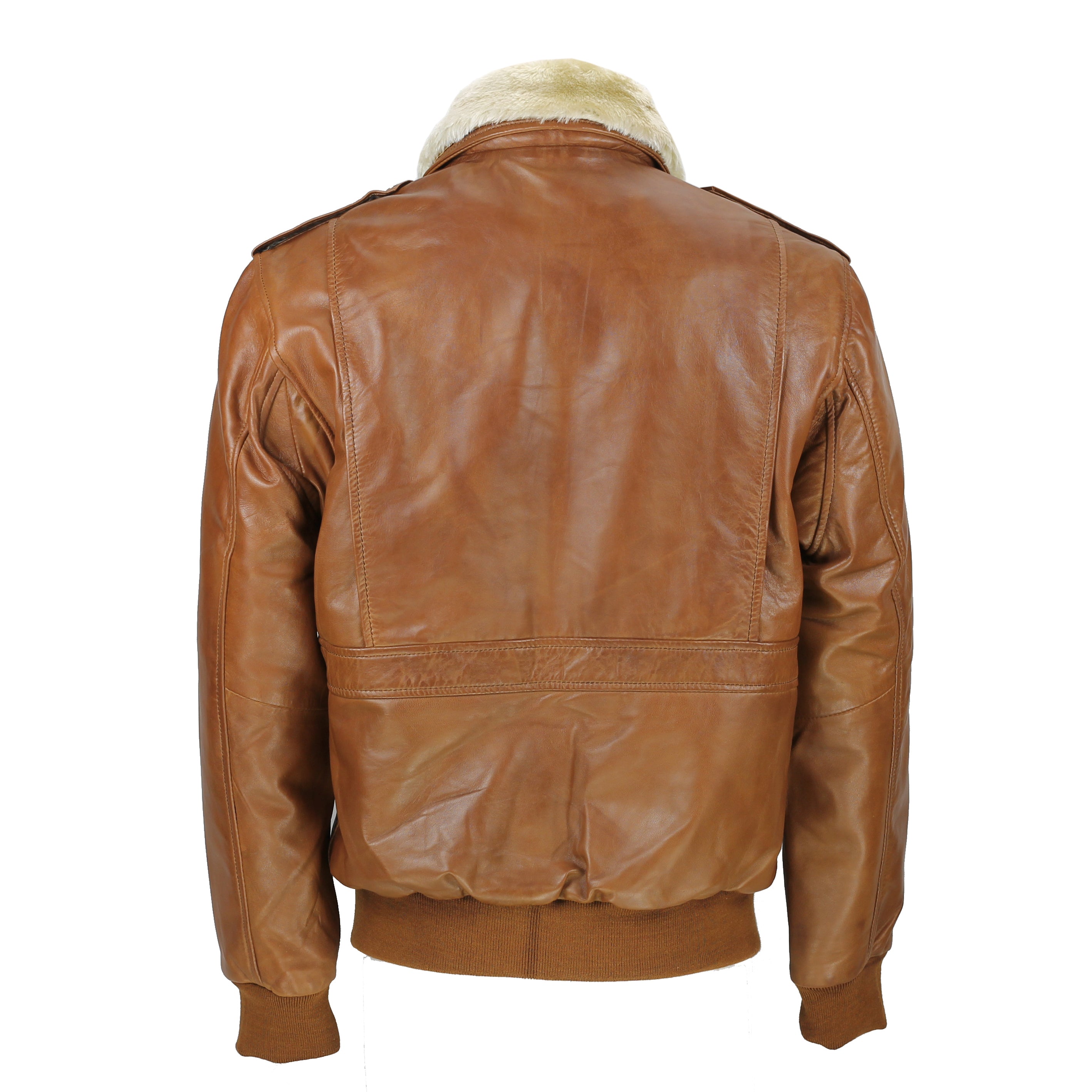 Mens Real Leather Tan Brown Vintage Pilot Removable Fur Collar Bomber Jacket