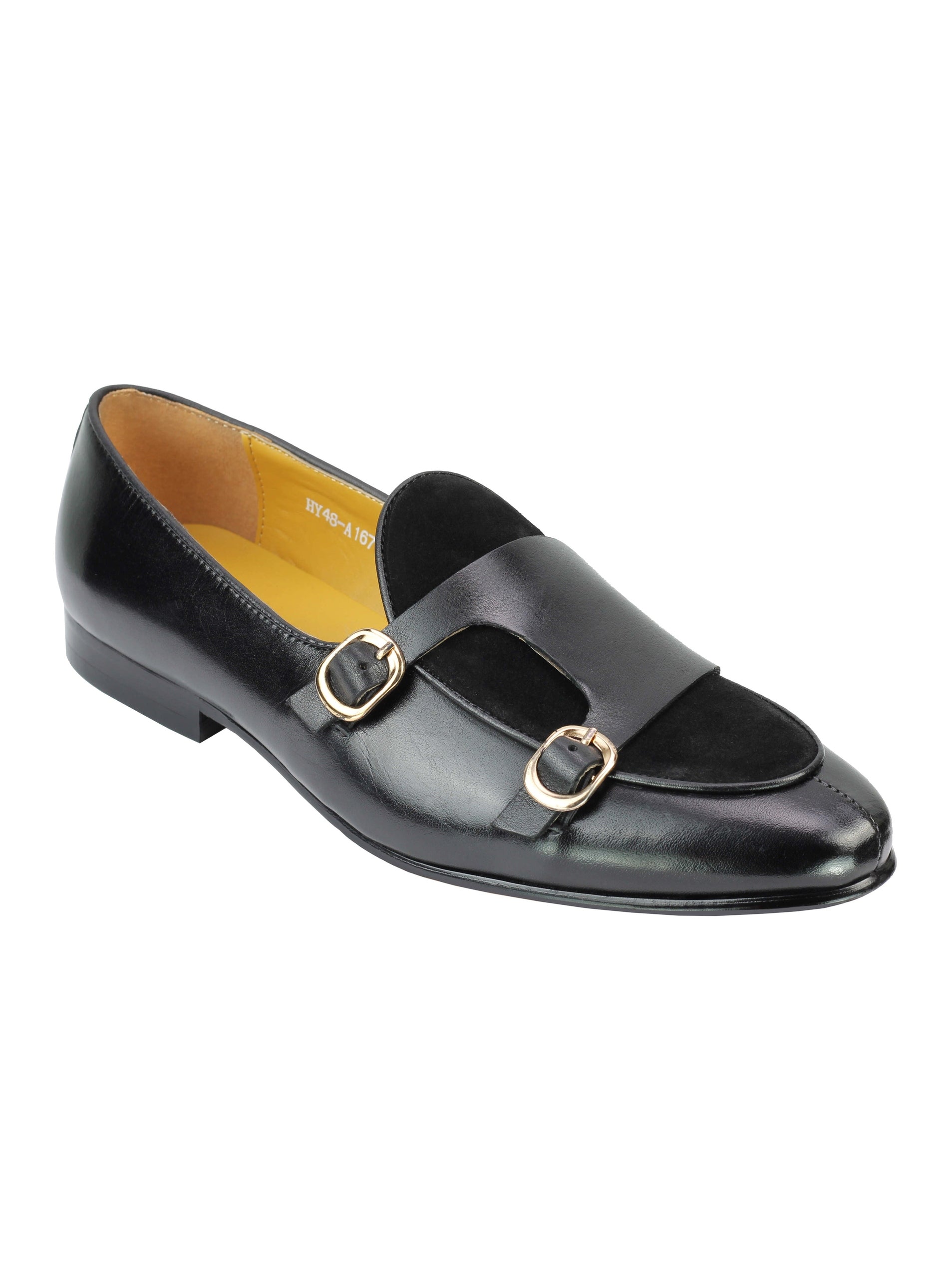 Real Leather Double Monk Strap Black Loafers