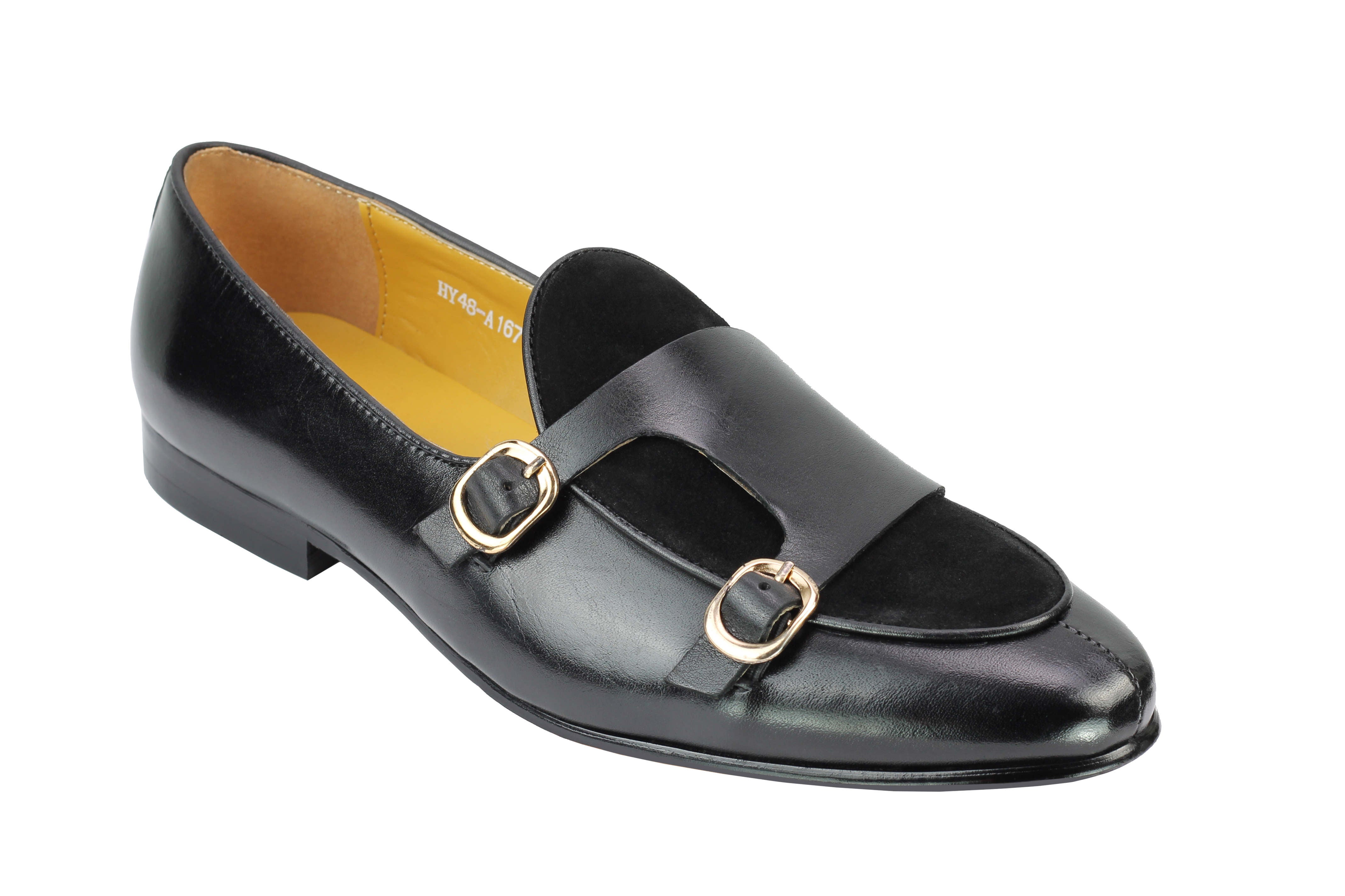 Real Leather Double Monk Strap Black Loafers