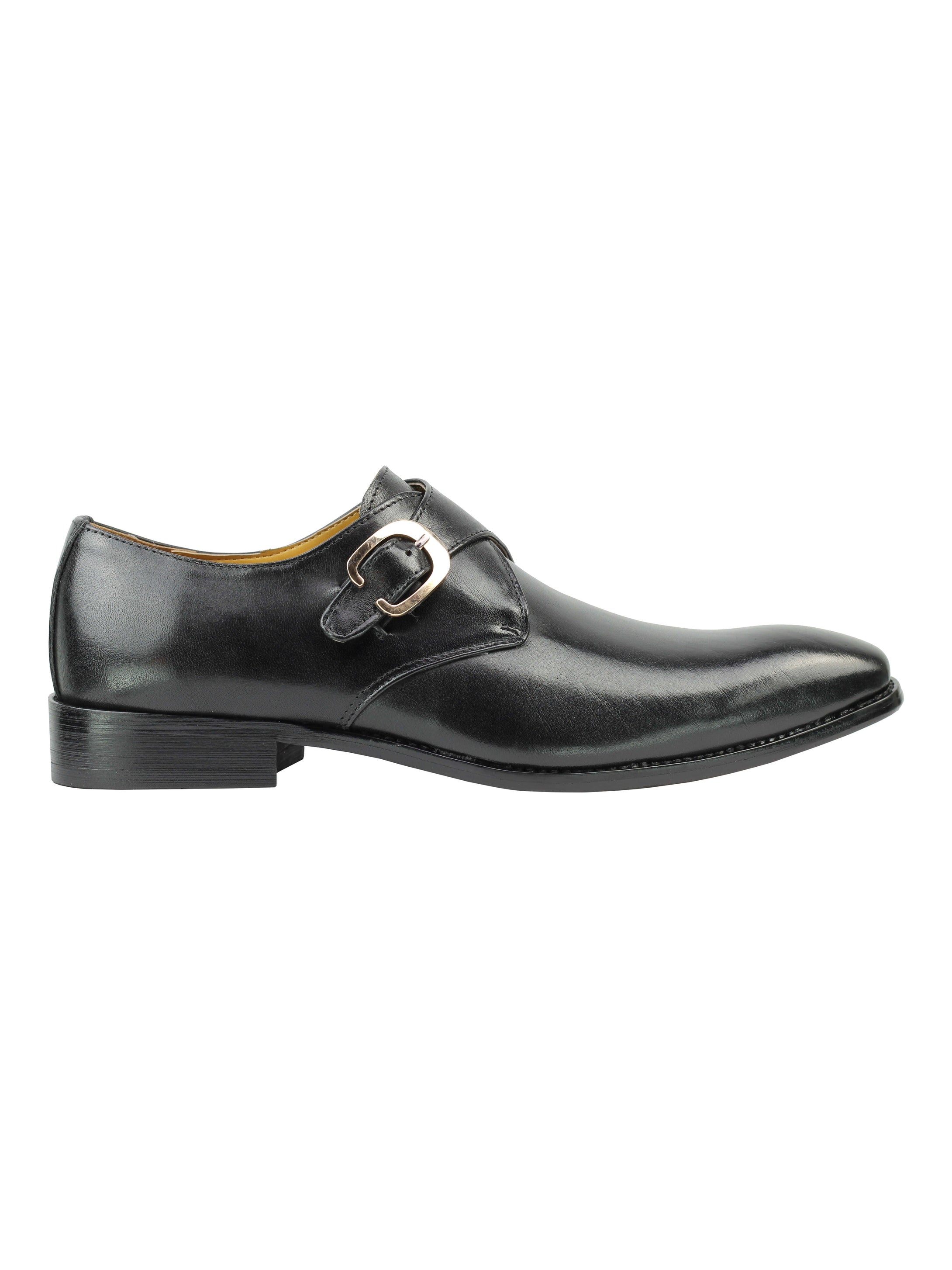 Black Monk Strap Real Leather Shoes