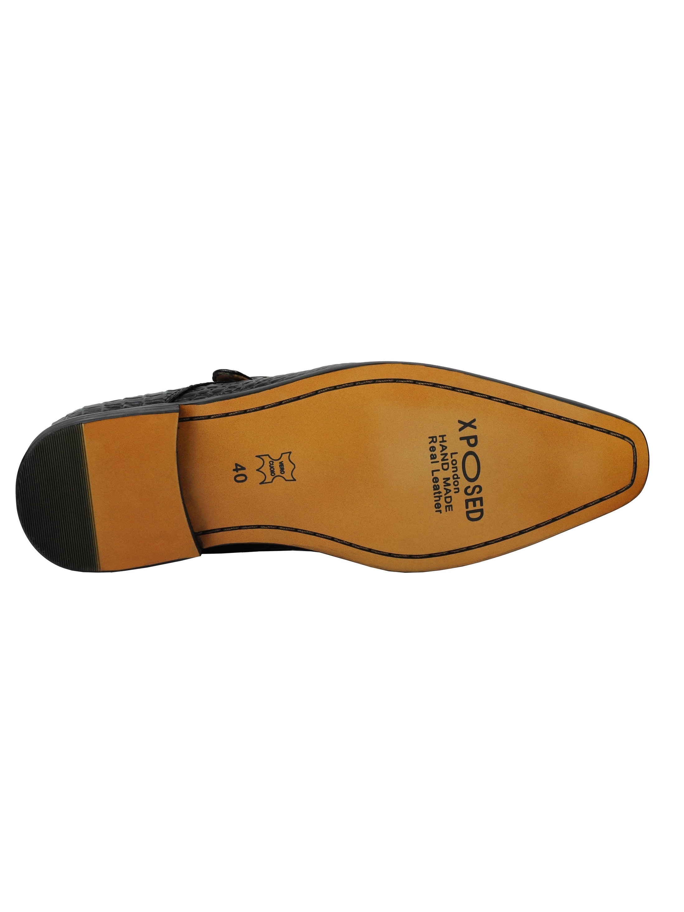 Real Leather Black Crocodile Print Monk Loafers