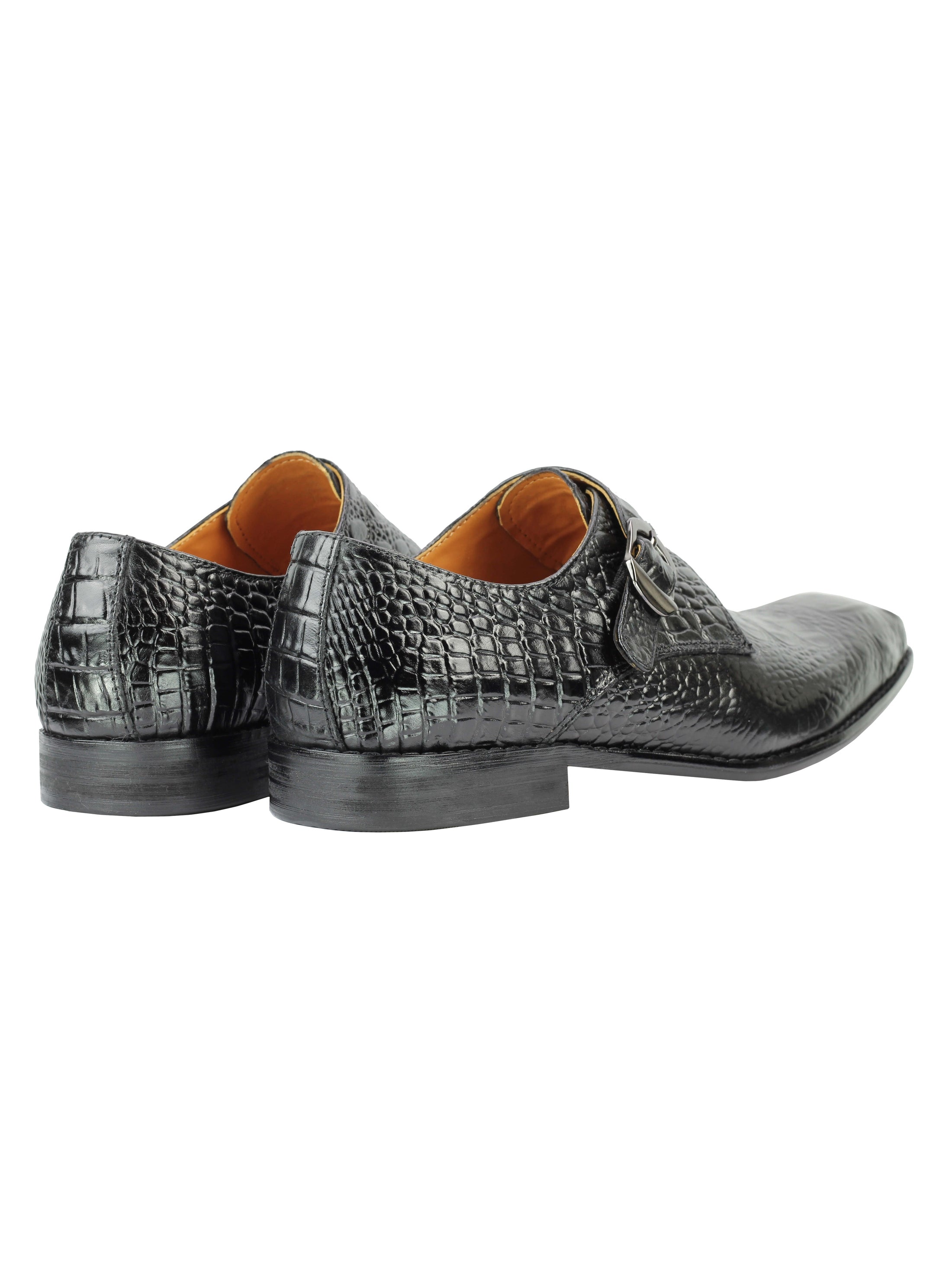 Real Leather Black Crocodile Print Monk Loafers
