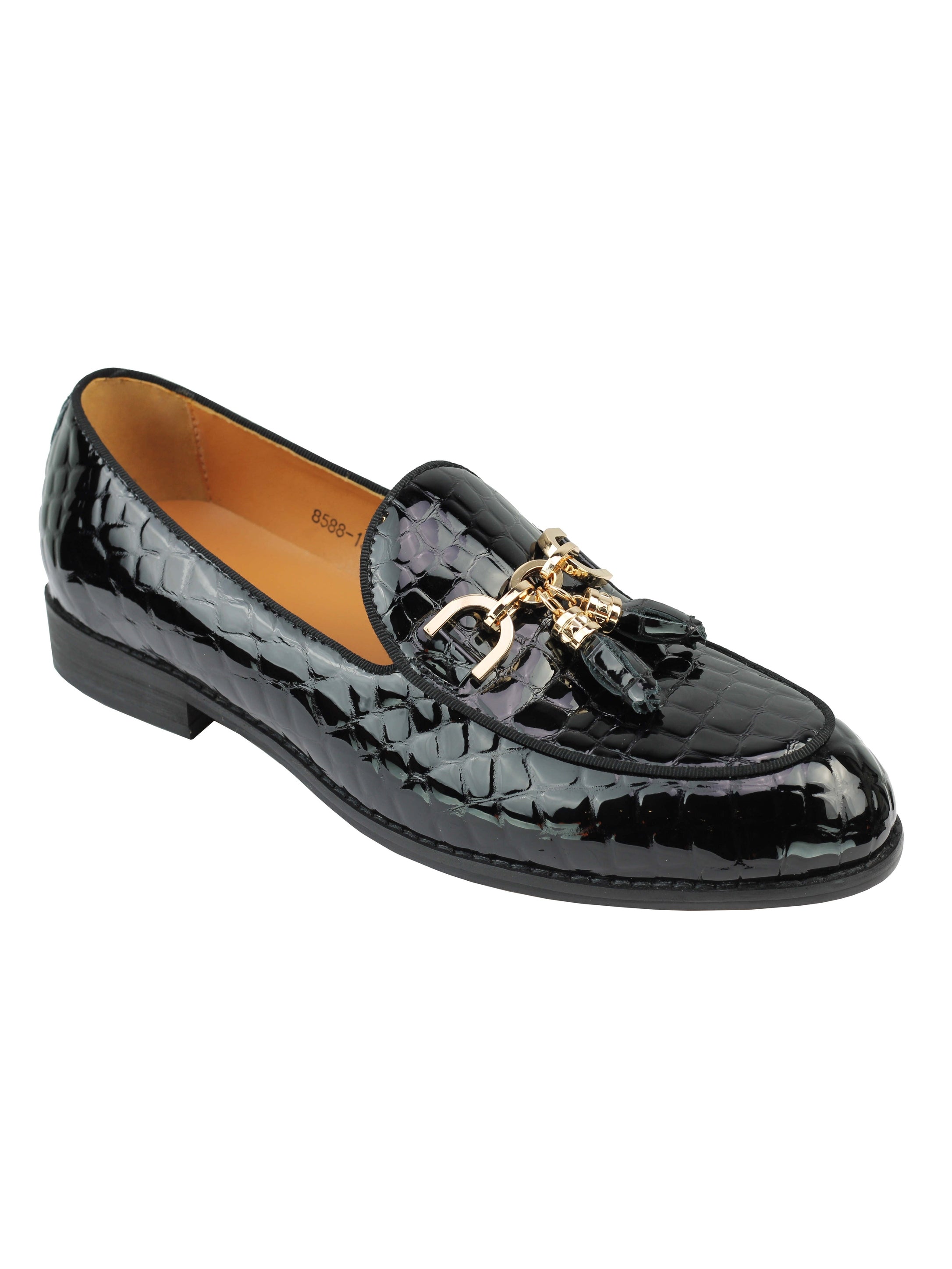 Real Leather Glossy Snake Print Tassel Loafers