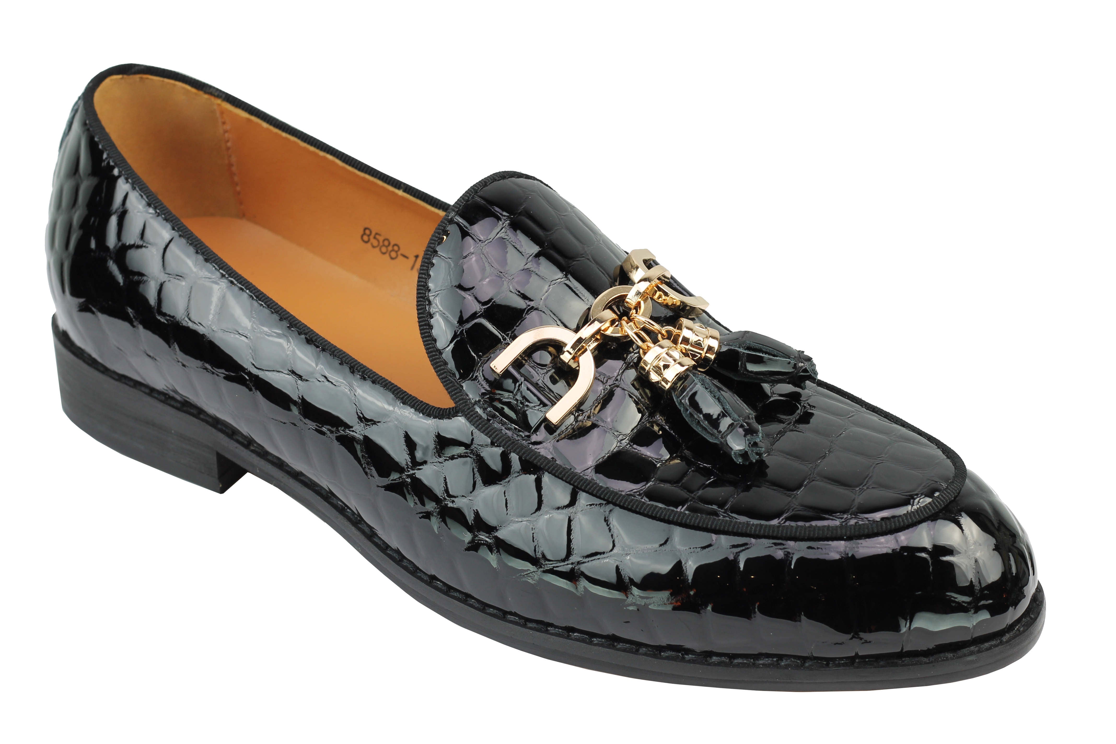 Real Leather Glossy Snake Print Tassel Loafers
