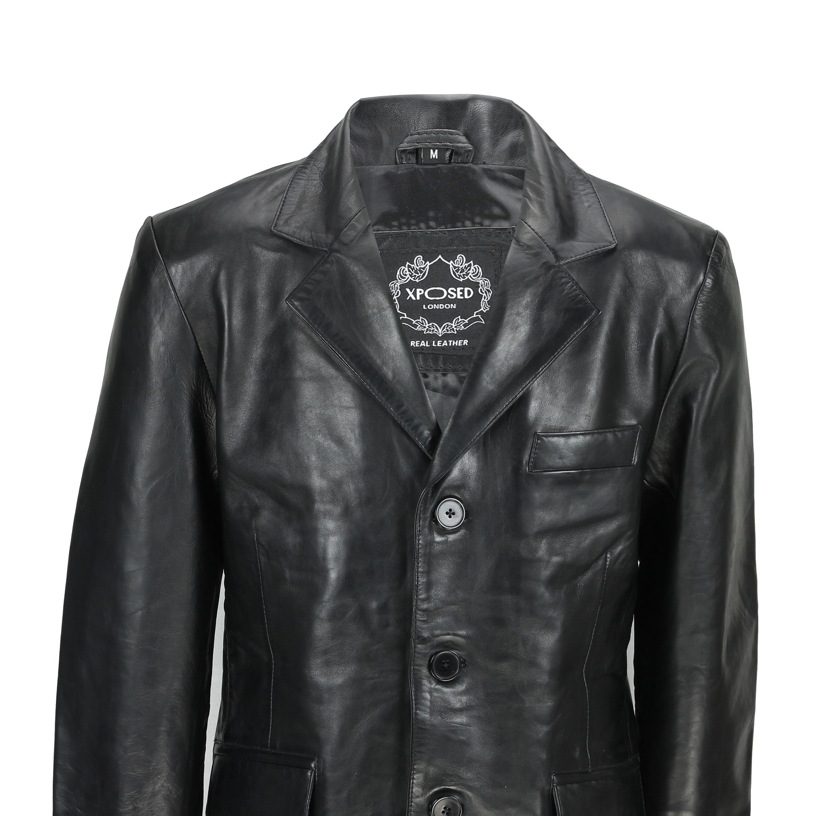 Mens Vintage Mid Length Black Leather Jacket