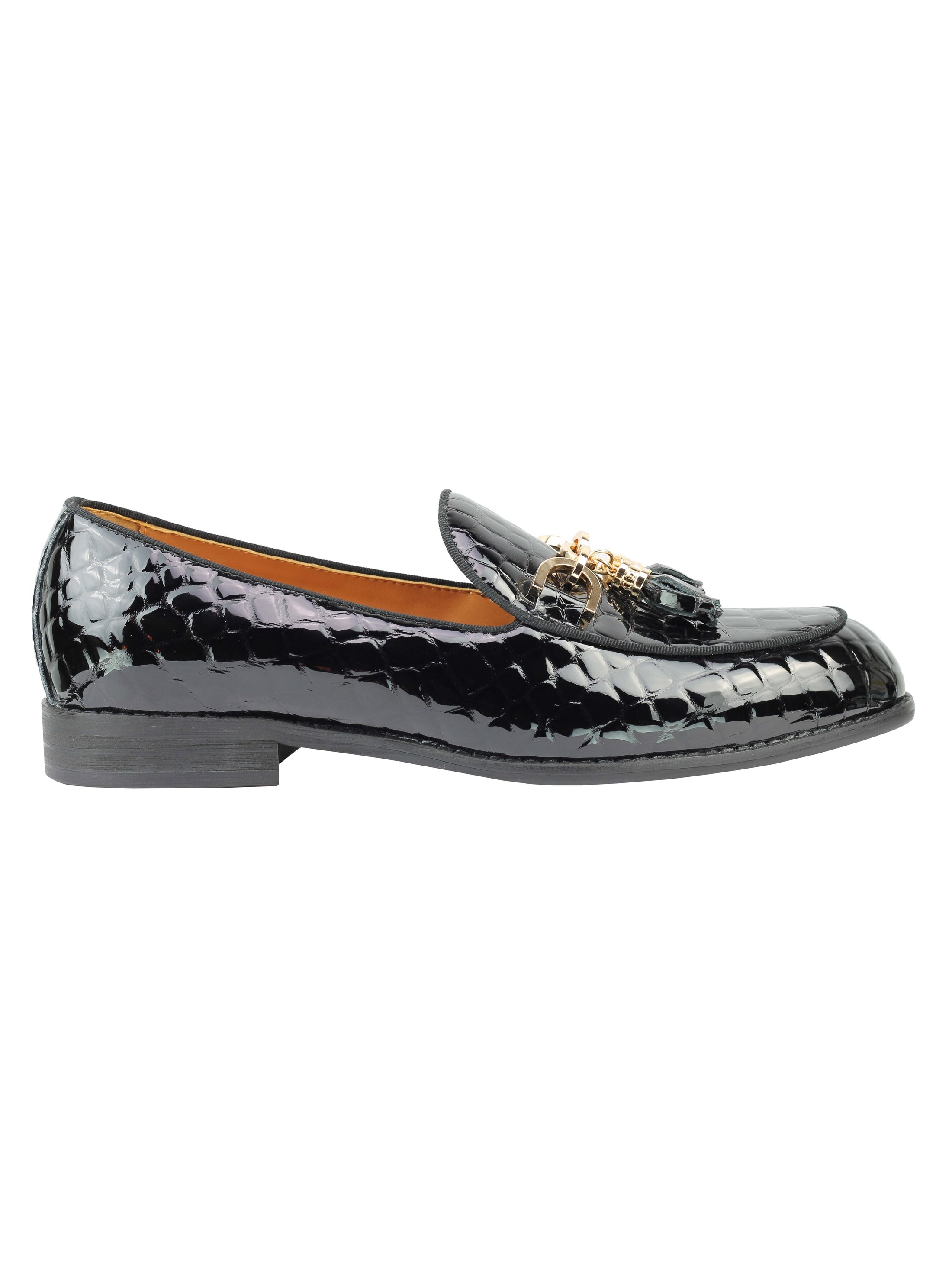 Real Leather Glossy Snake Print Tassel Loafers