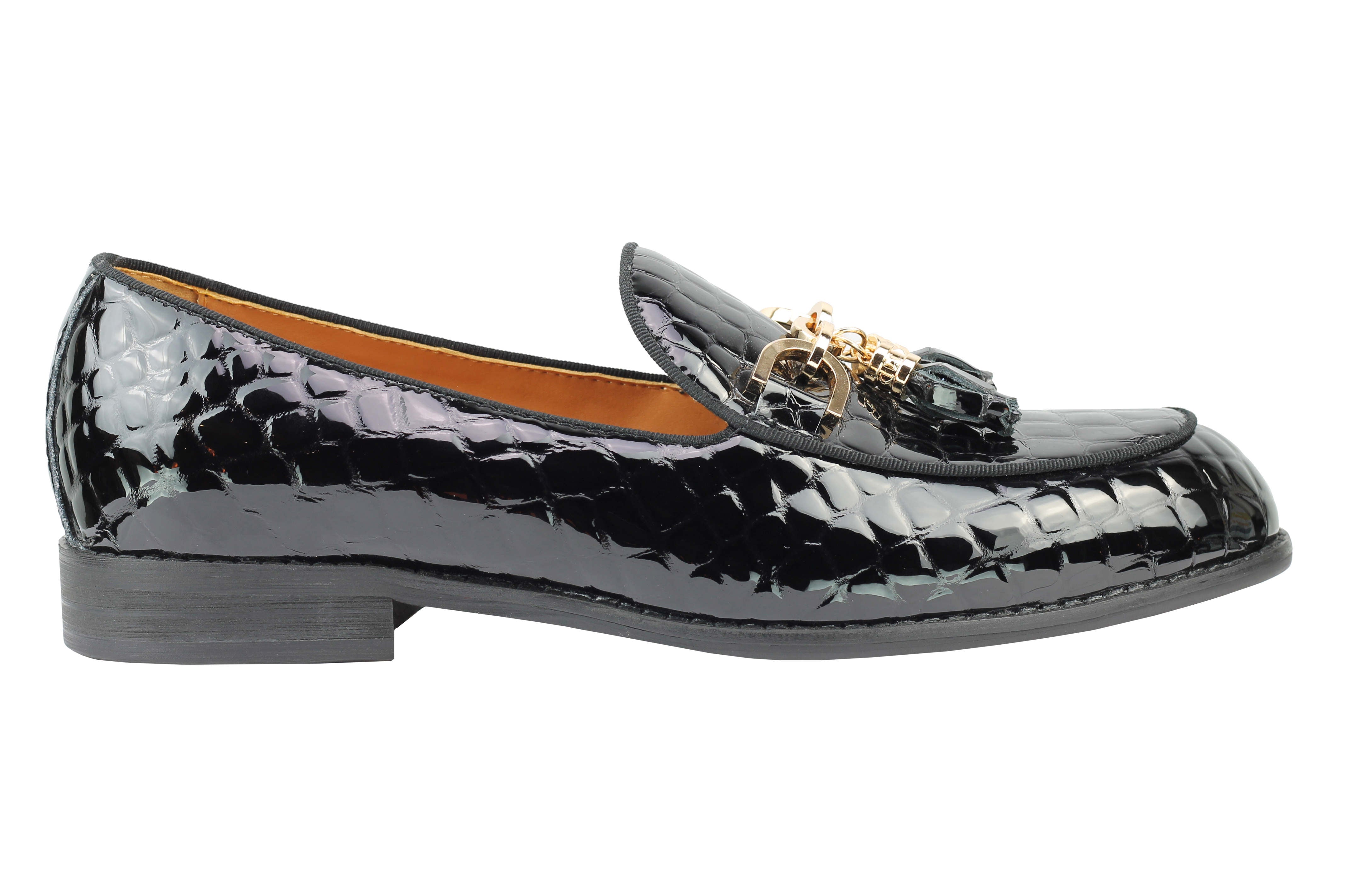 Real Leather Glossy Snake Print Tassel Loafers