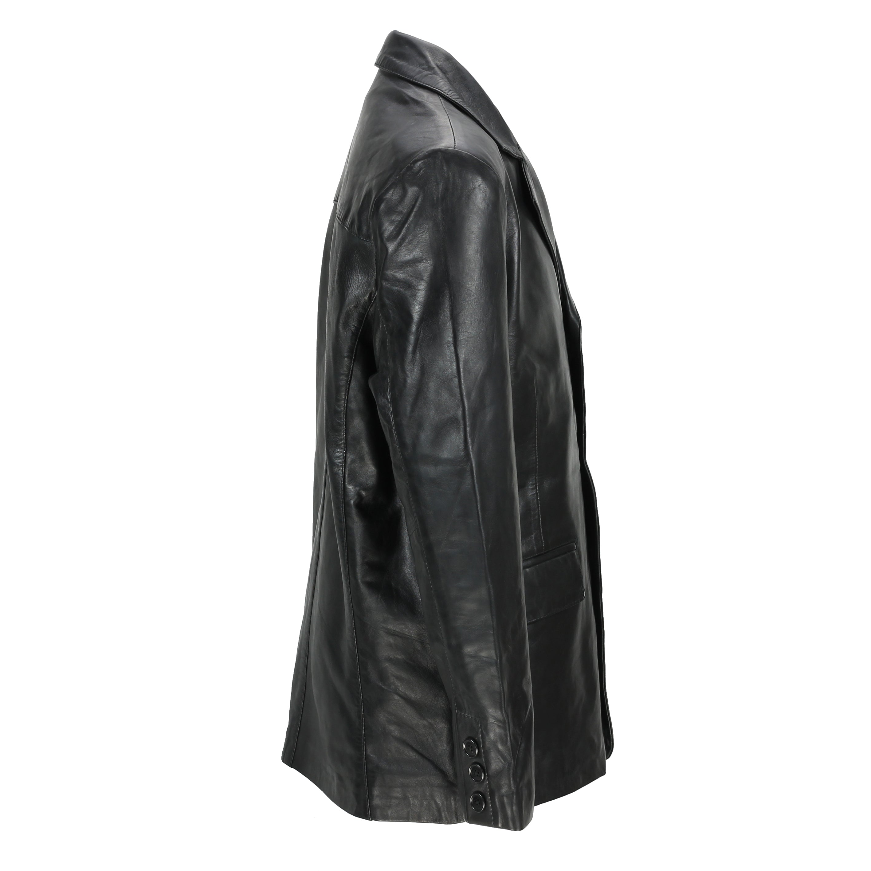 Mens Vintage Mid Length Black Leather Jacket