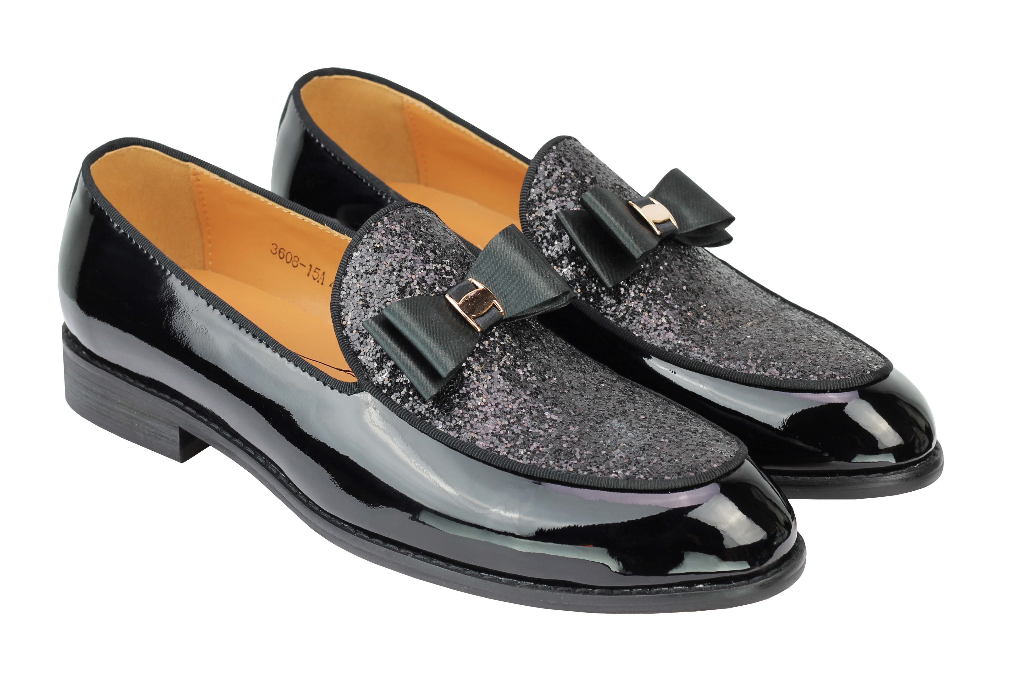 Real Leather Glossy Glitter Bow Tie Loafers