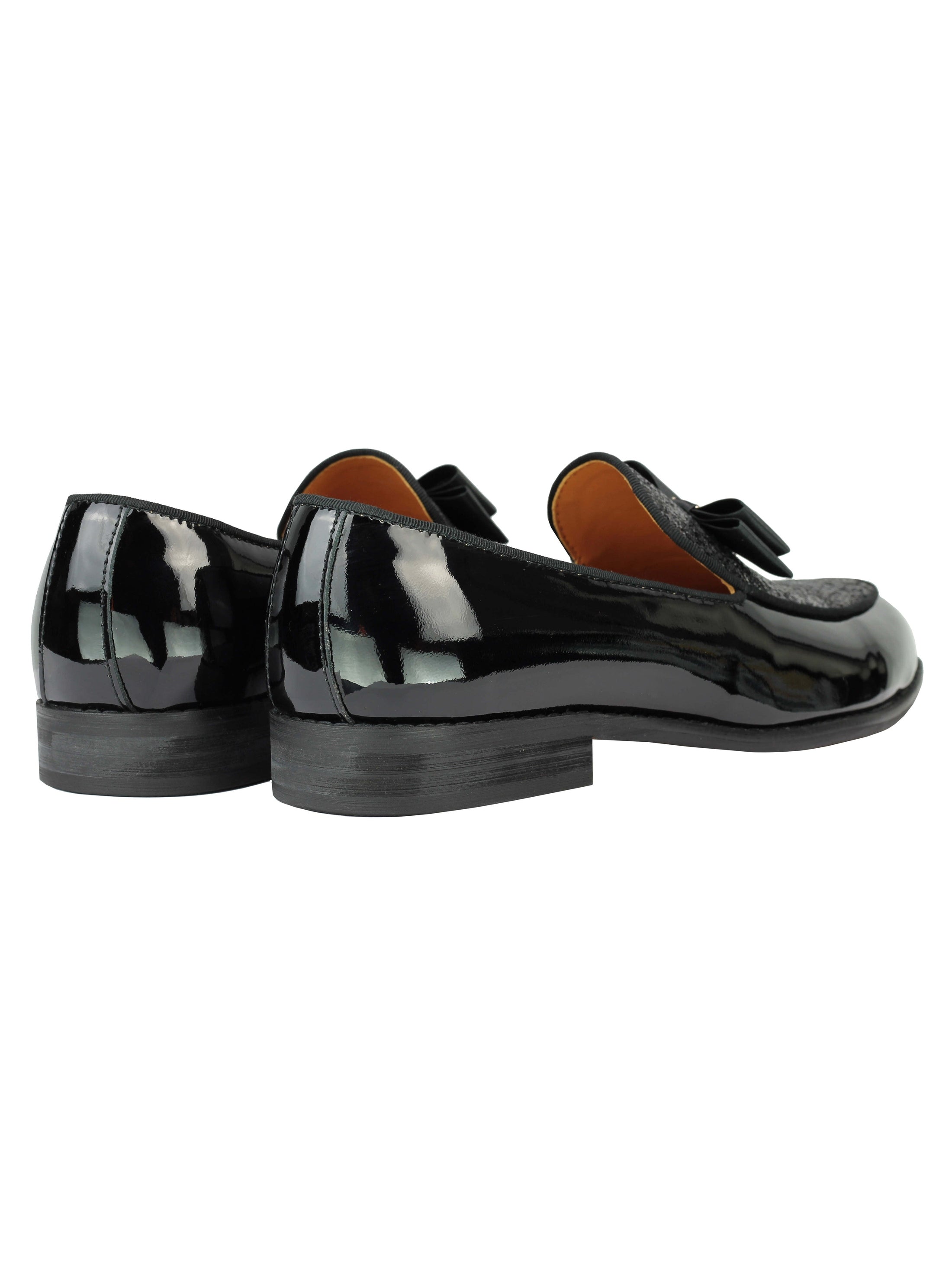 Real Leather Glossy Glitter Bow Tie Loafers