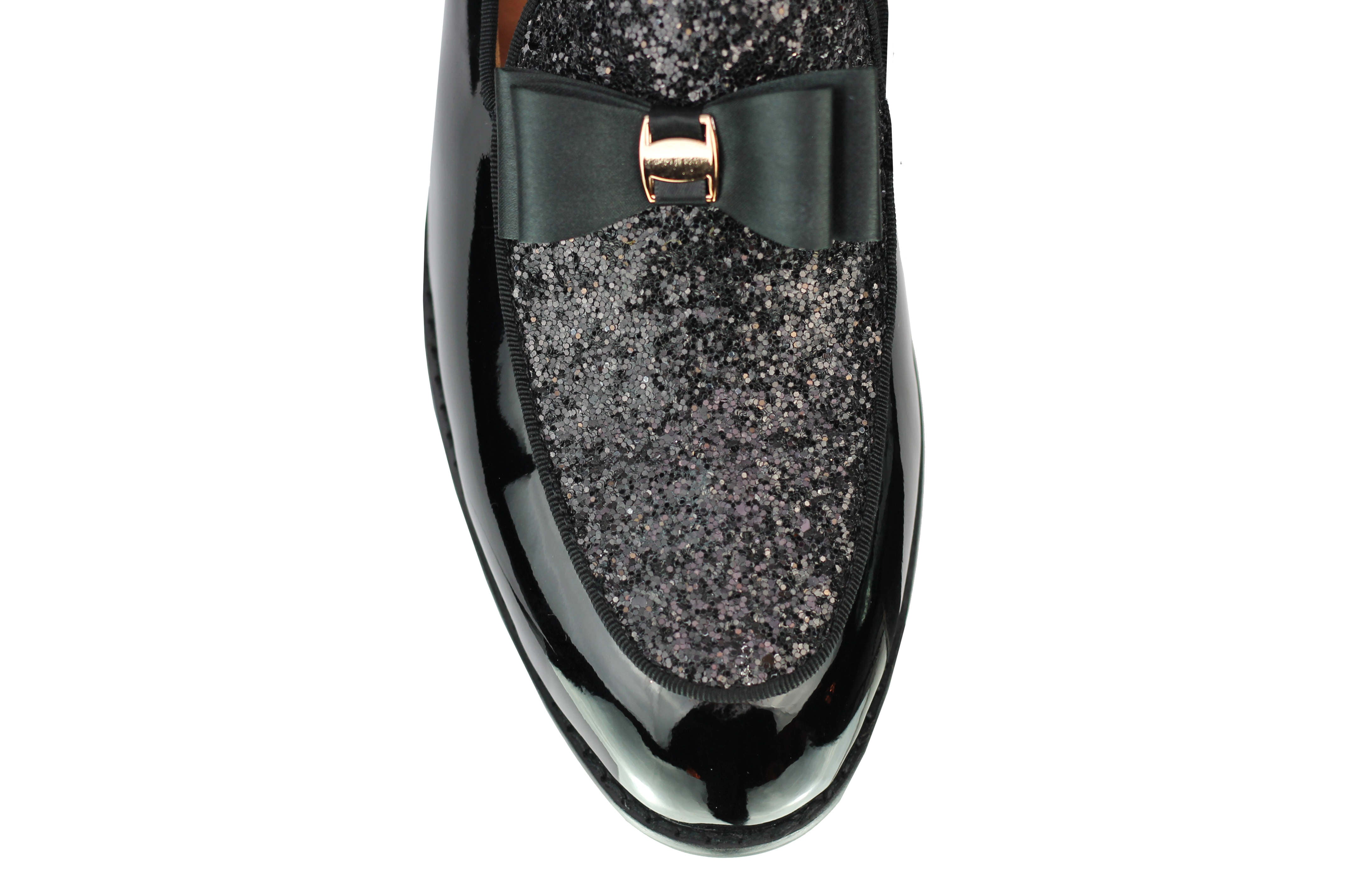Real Leather Glossy Glitter Bow Tie Loafers