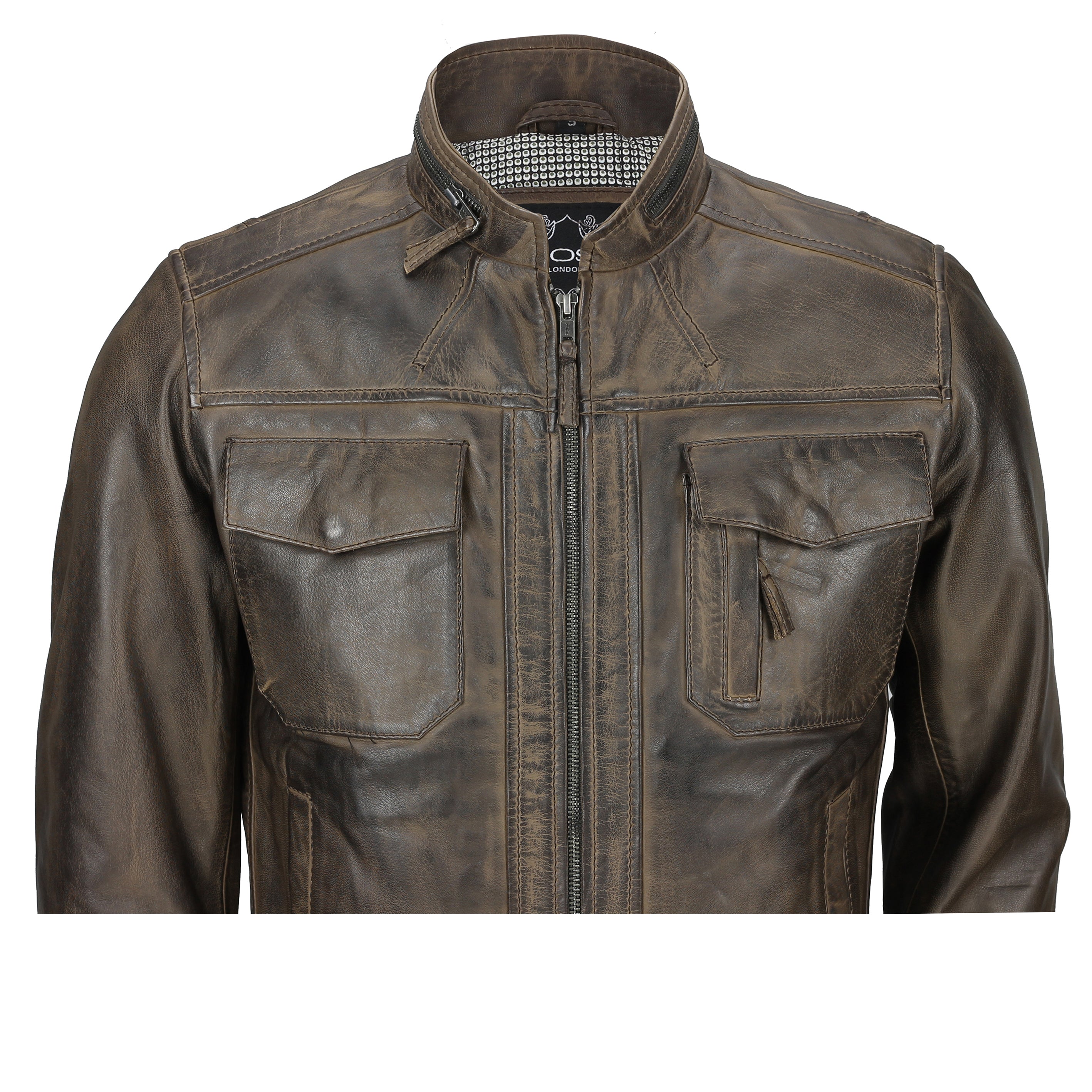 RACER LEATHER JACKET IN BROWN