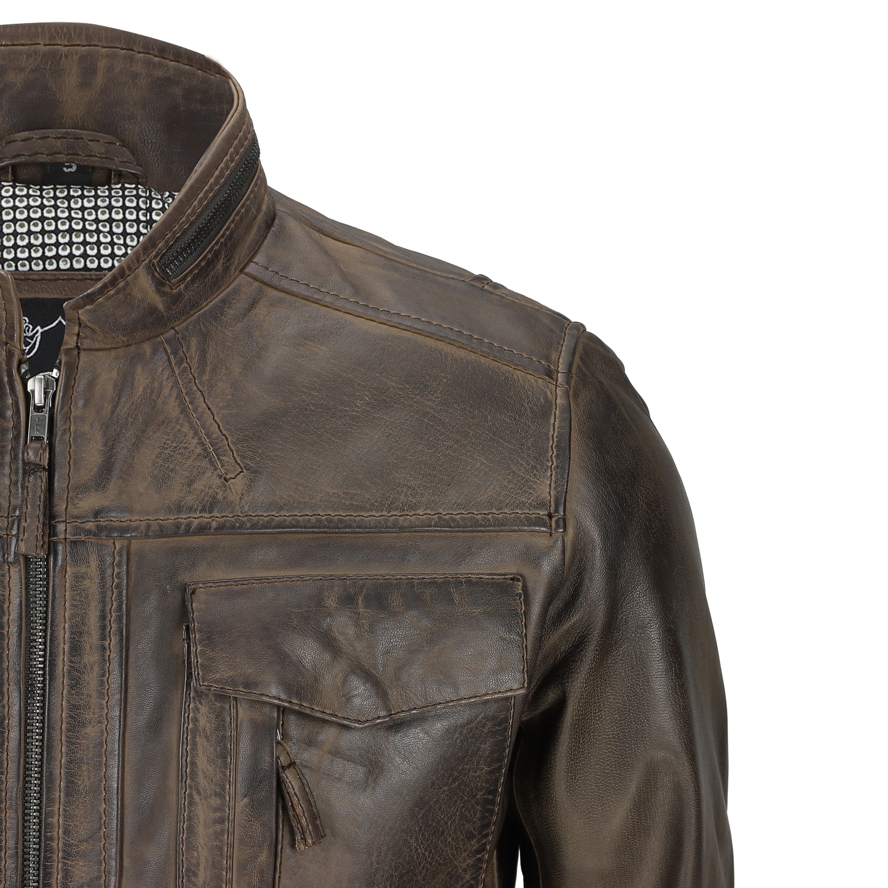 VESTE EN CUIR RACER MARRON