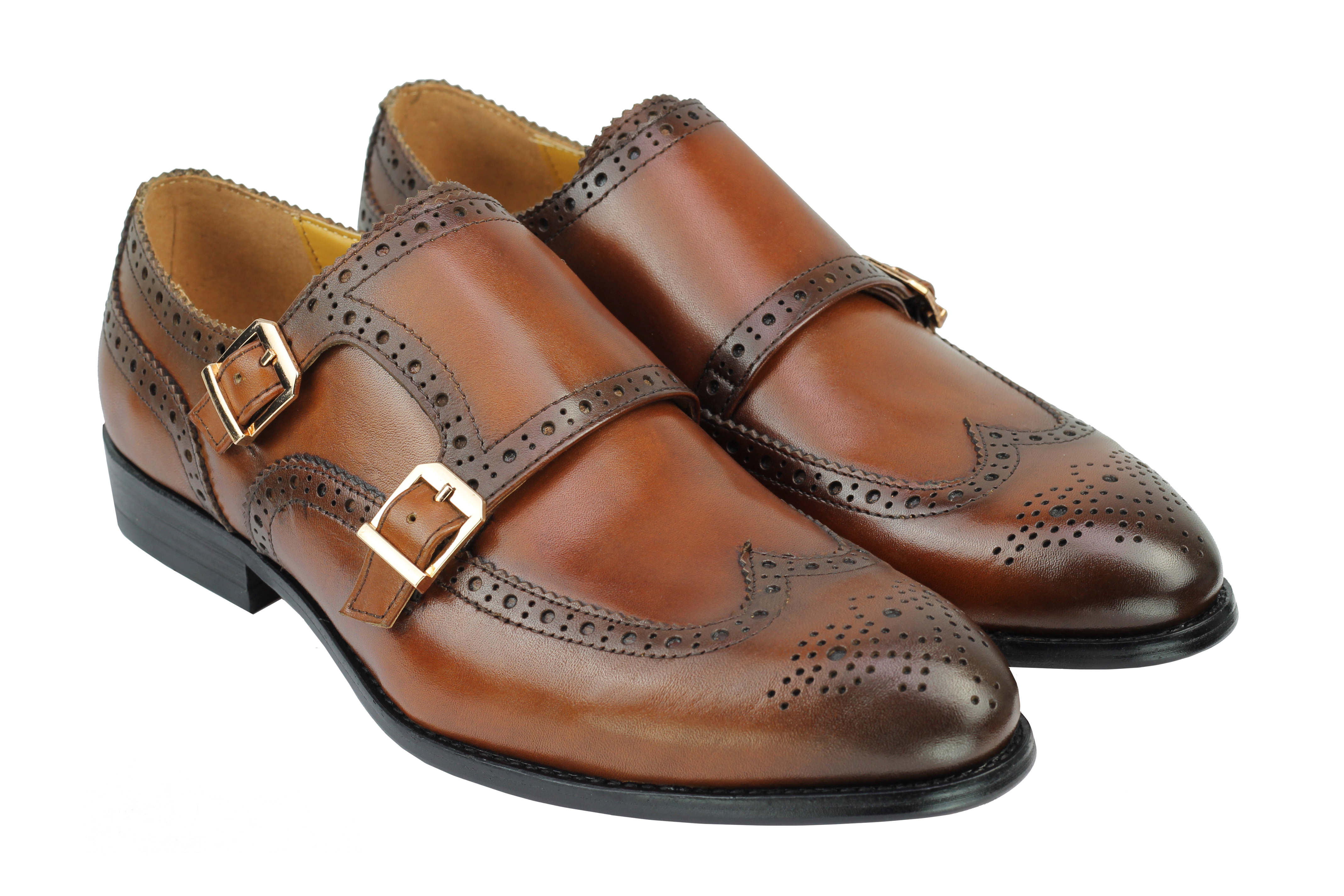 Real Leather Black Brown Brogue Monk Shoes